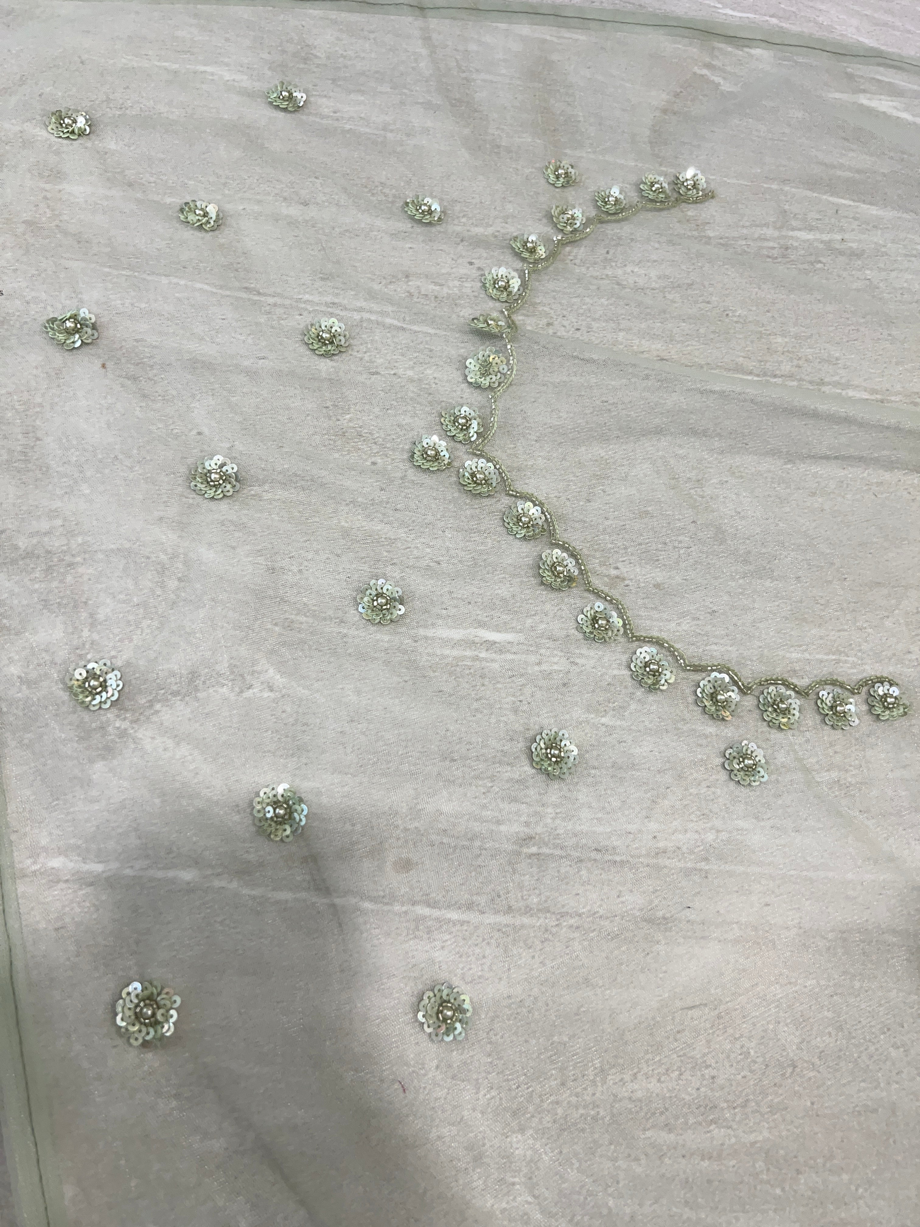 Beads Work Embroidered Net Saree | SBP875