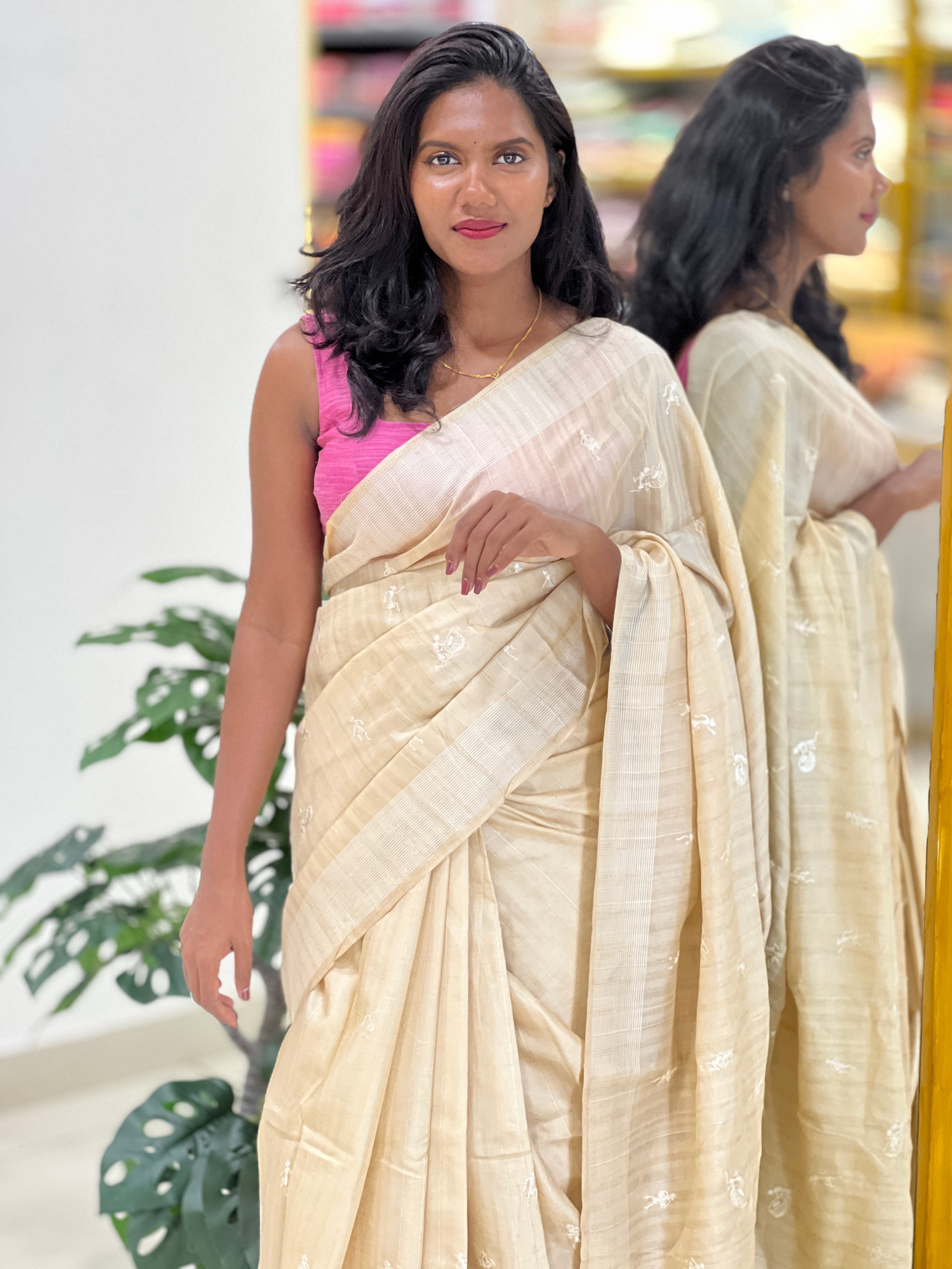 Machine Embroidery Semi Tussar Saree | SUN725