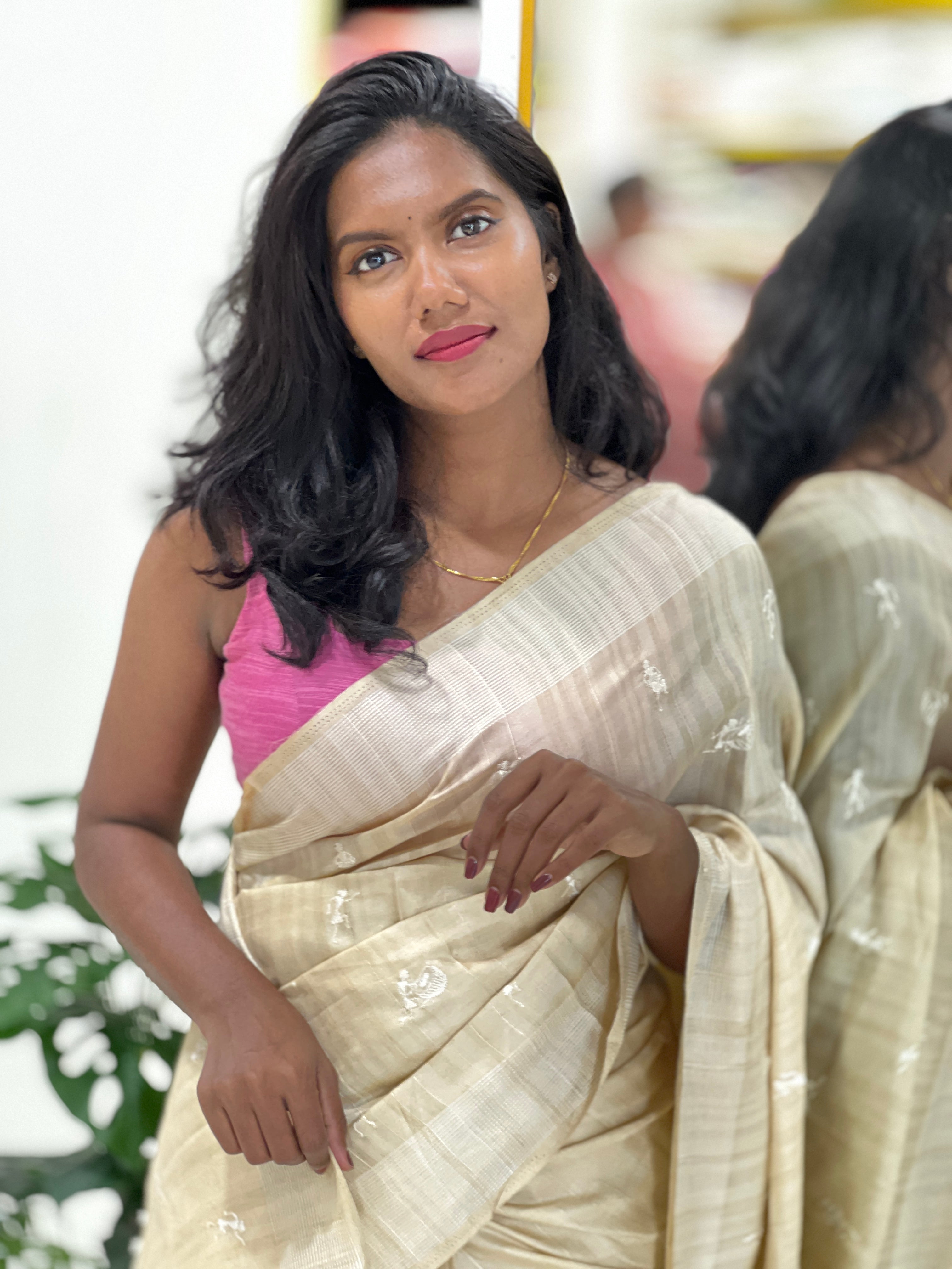 Machine Embroidery Semi Tussar Saree | SUN725