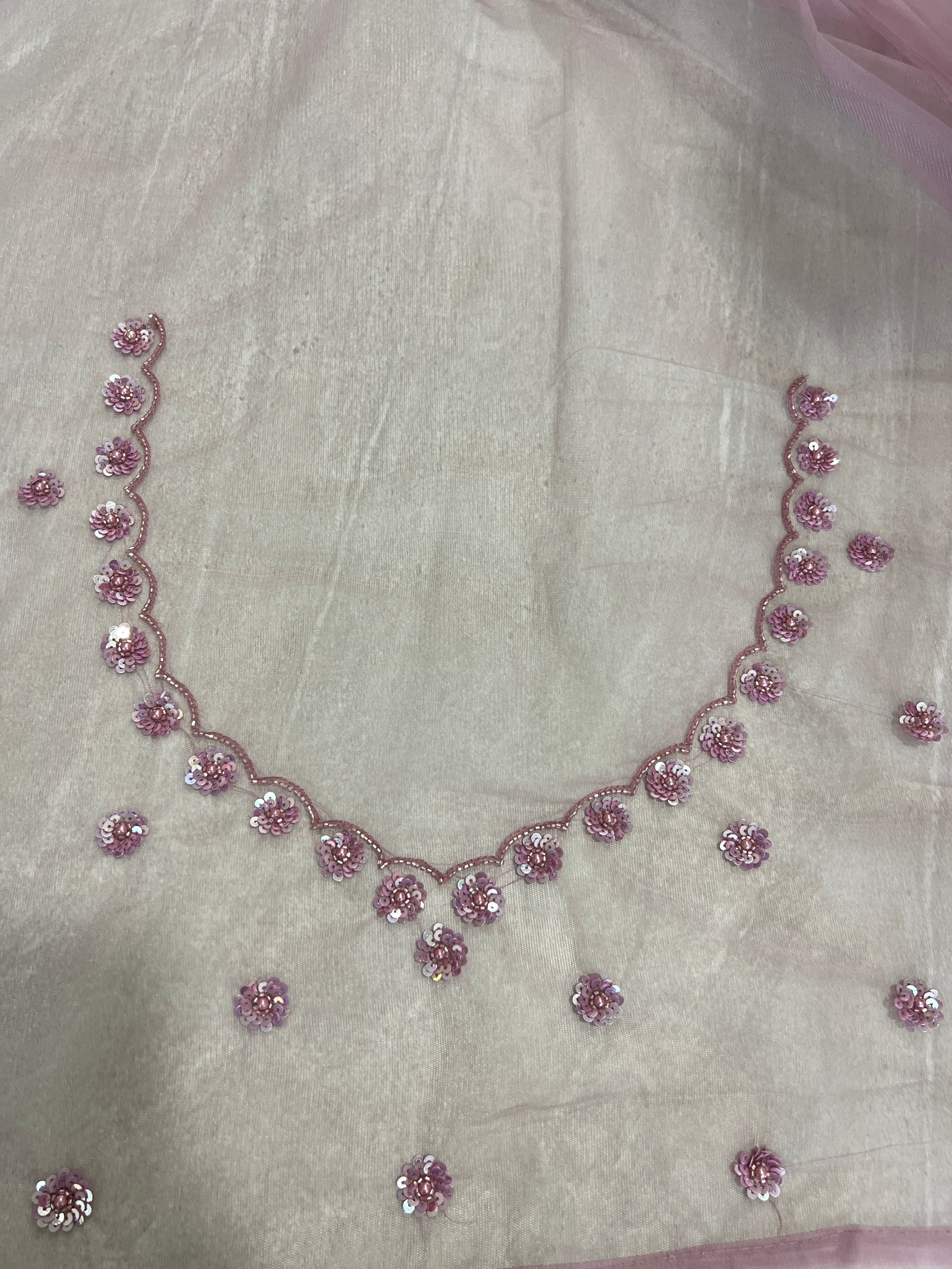 Beads Work Embroidered Net Saree | SBP873