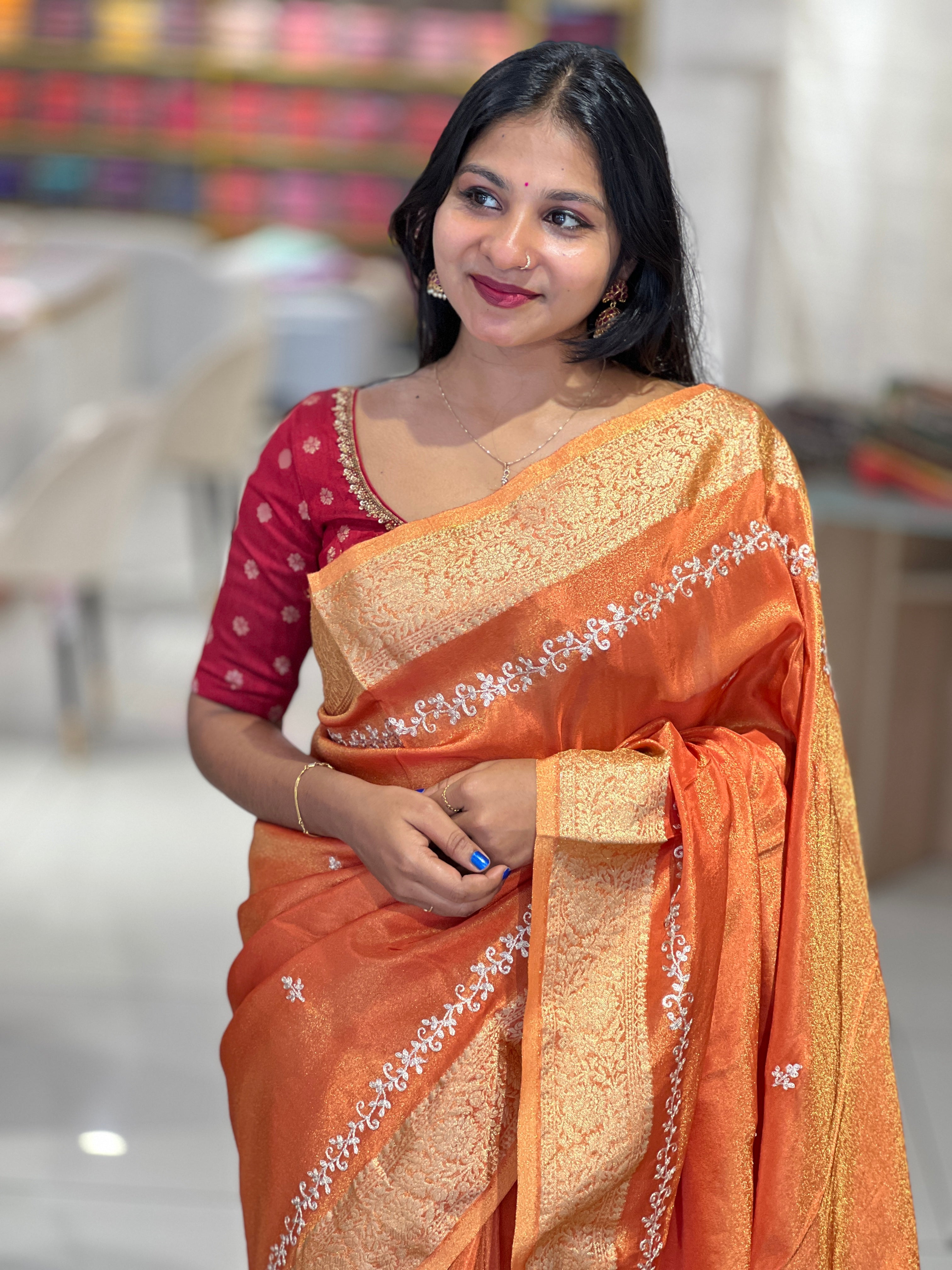 Pitta Work Pattern Tissue Banarasi Saree |  SSN148