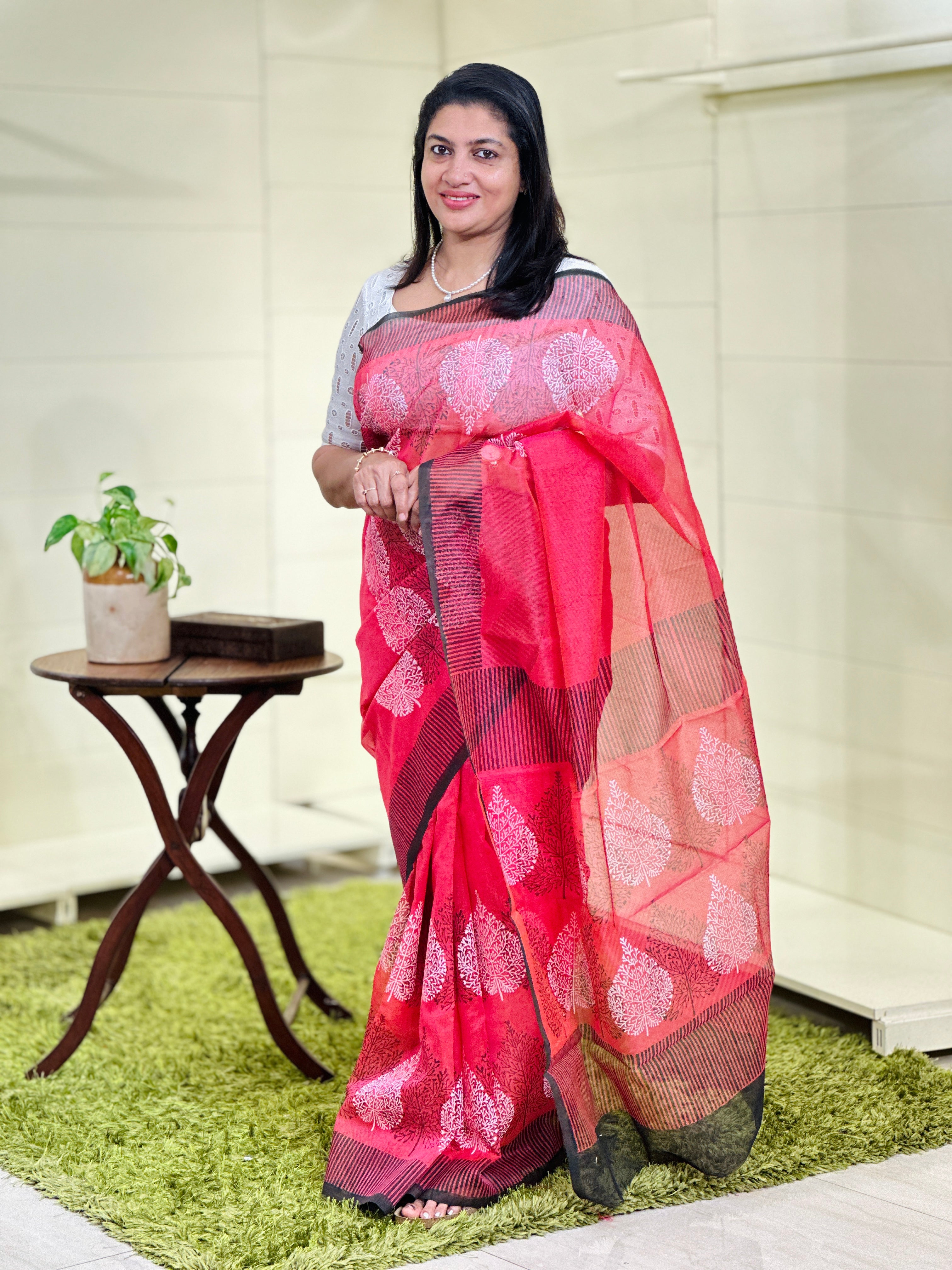 Hand Block Printed Silky Kota Saree | JSC105