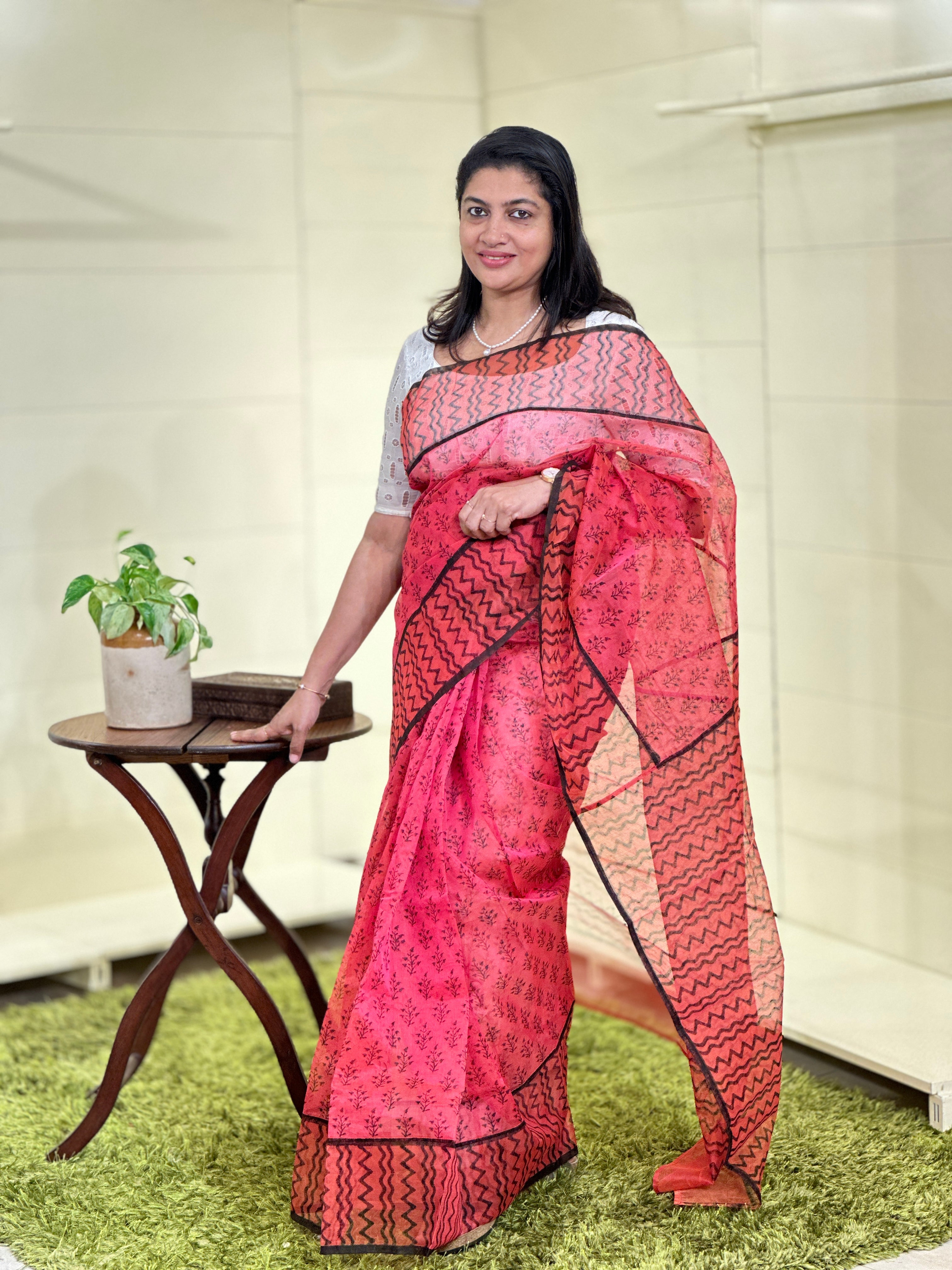 Hand Block Printed Silky Kota Saree | JSC157