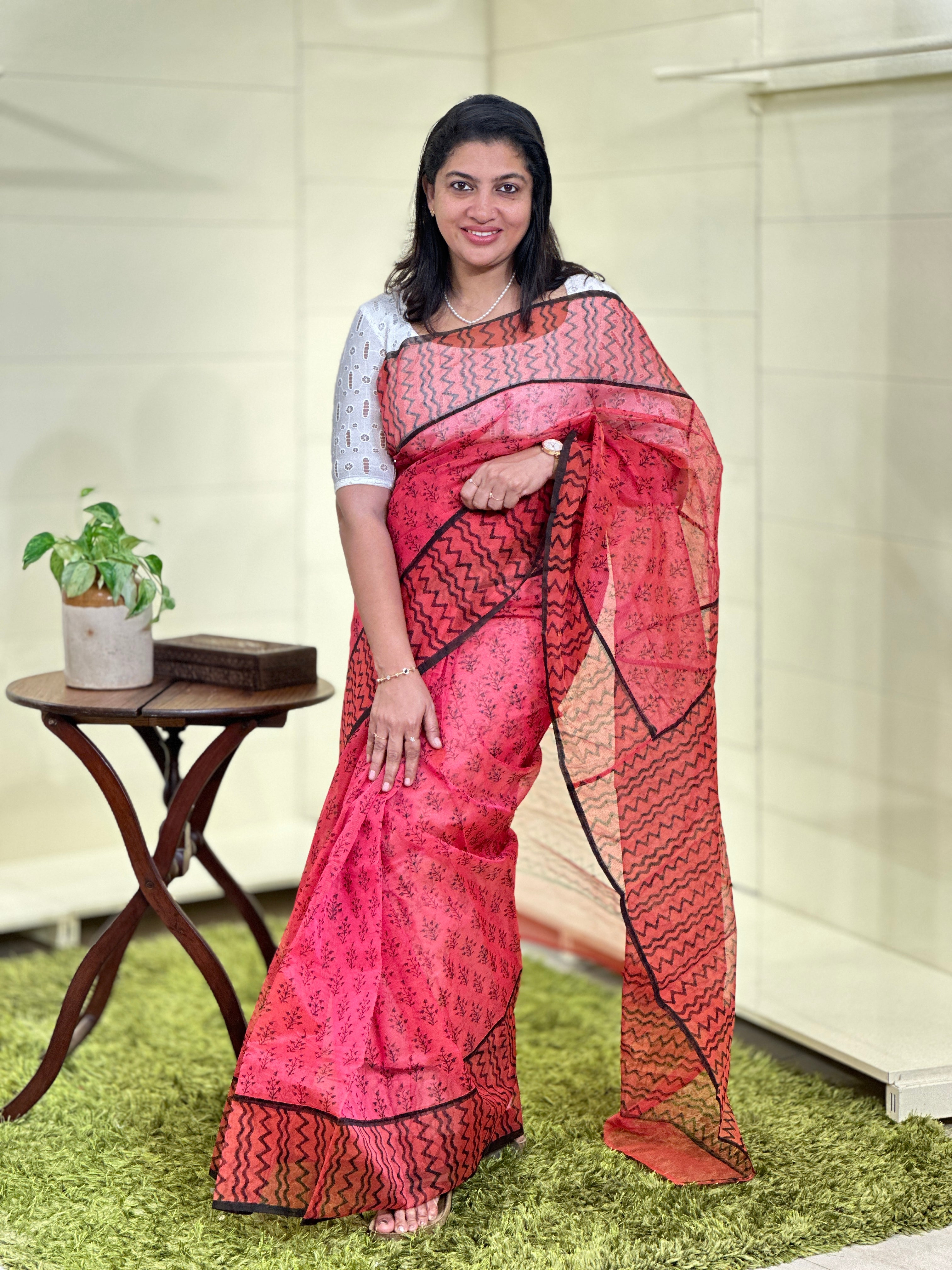Hand Block Printed Silky Kota Saree | JSC157