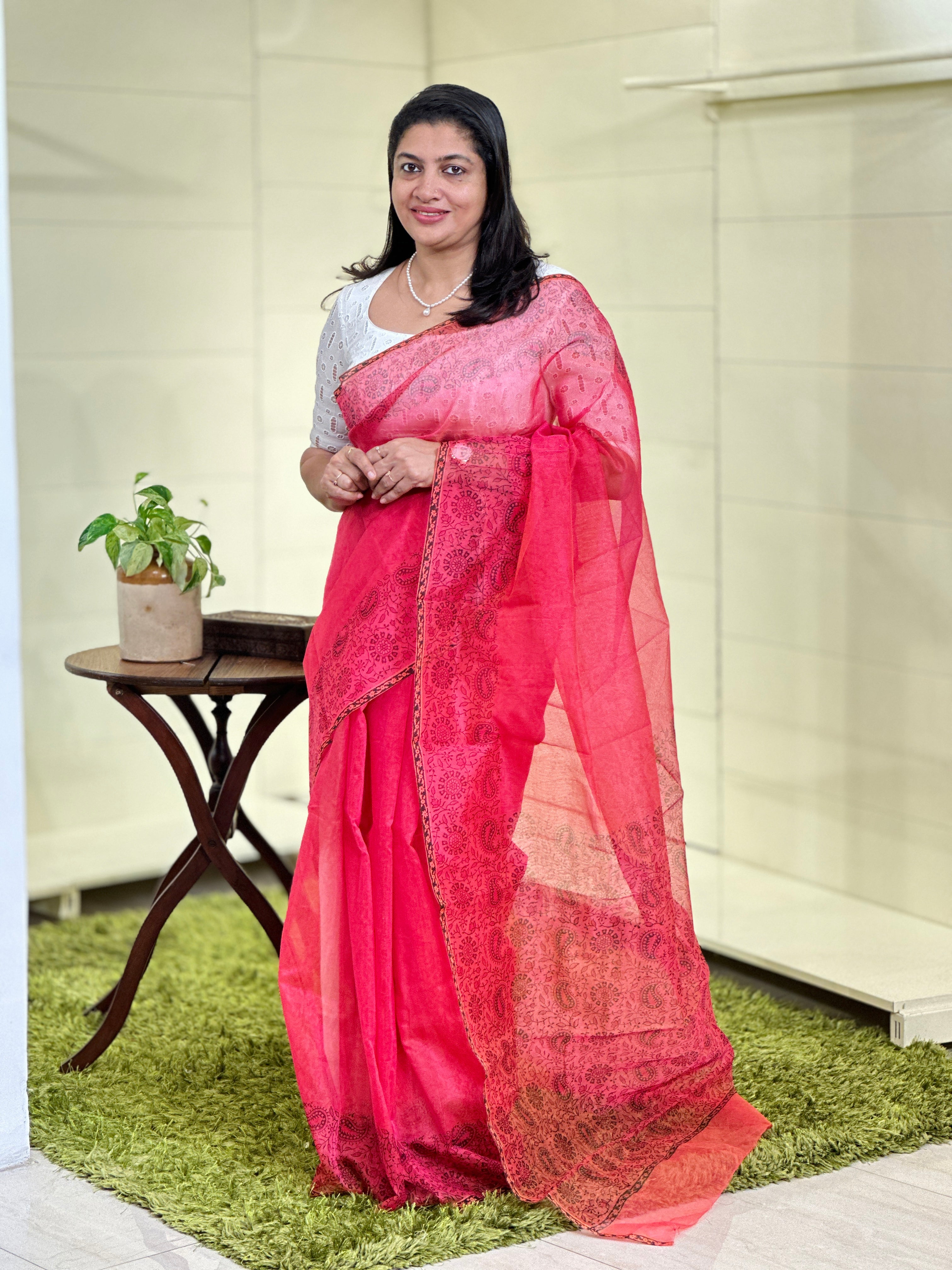 Hand Block Printed Silky Kota Saree | JSC114