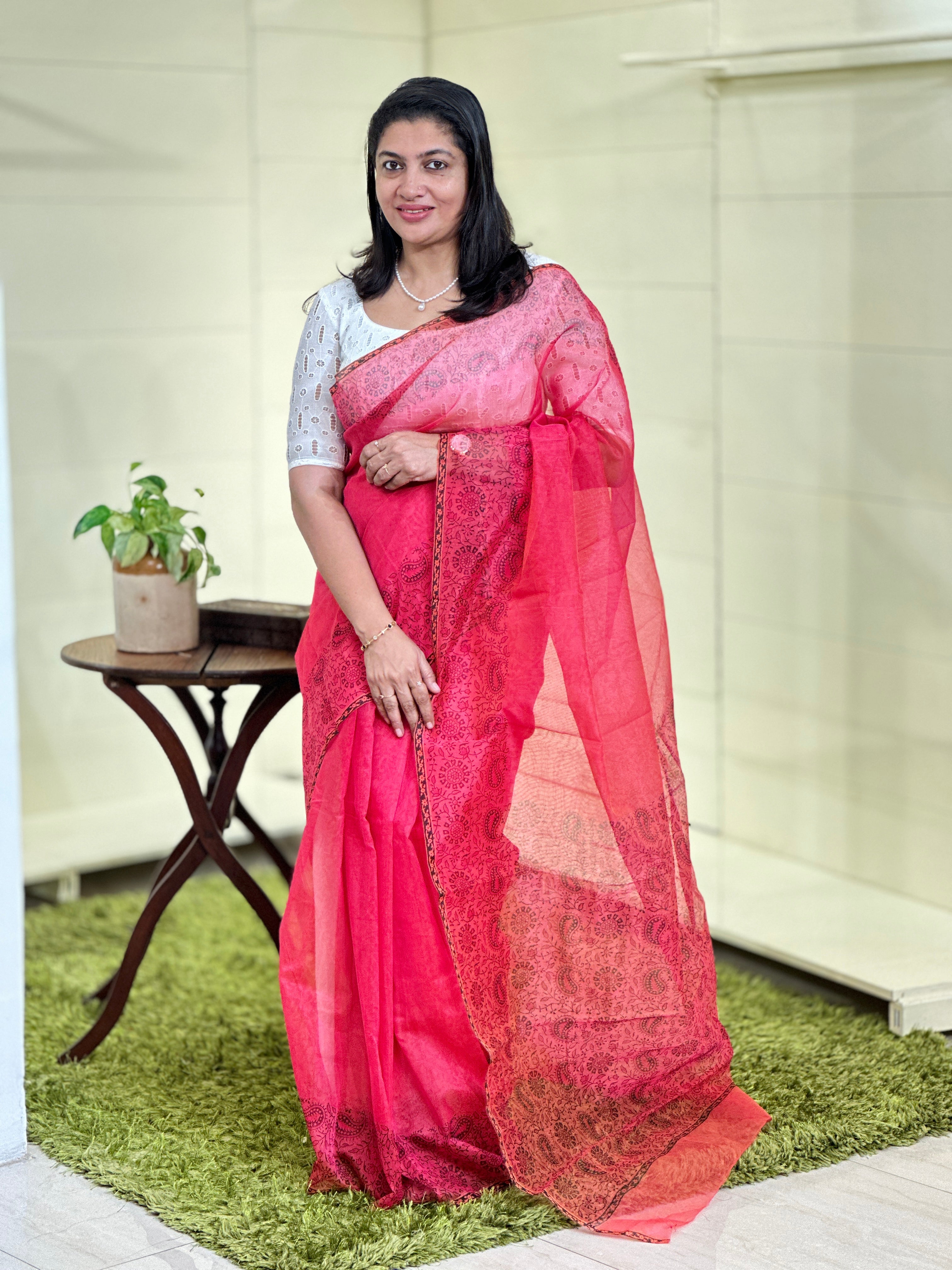 Hand Block Printed Silky Kota Saree | JSC114