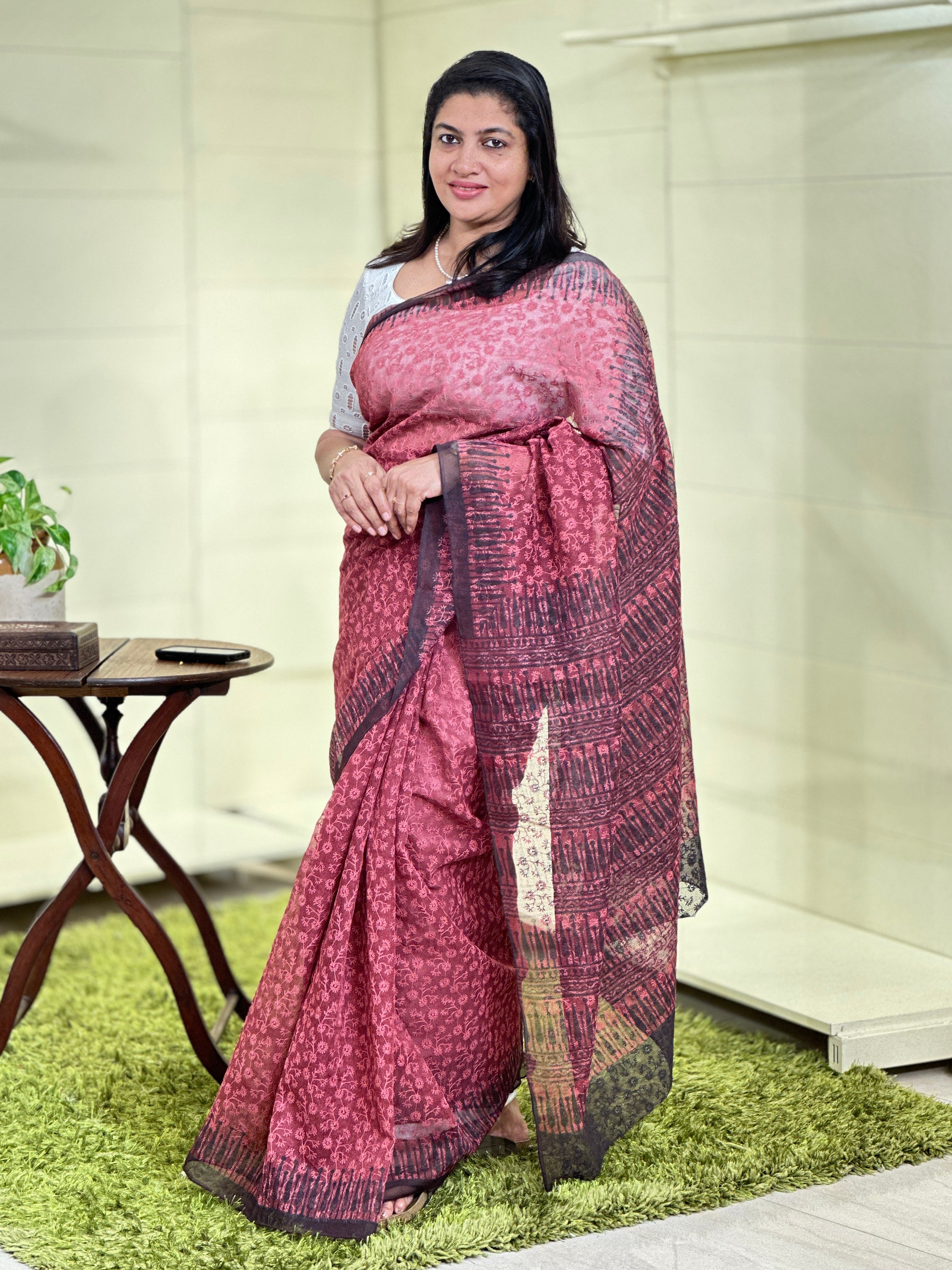 Tepchi Embroidery With  Block Printed Supernet Kota Saree | JSC253