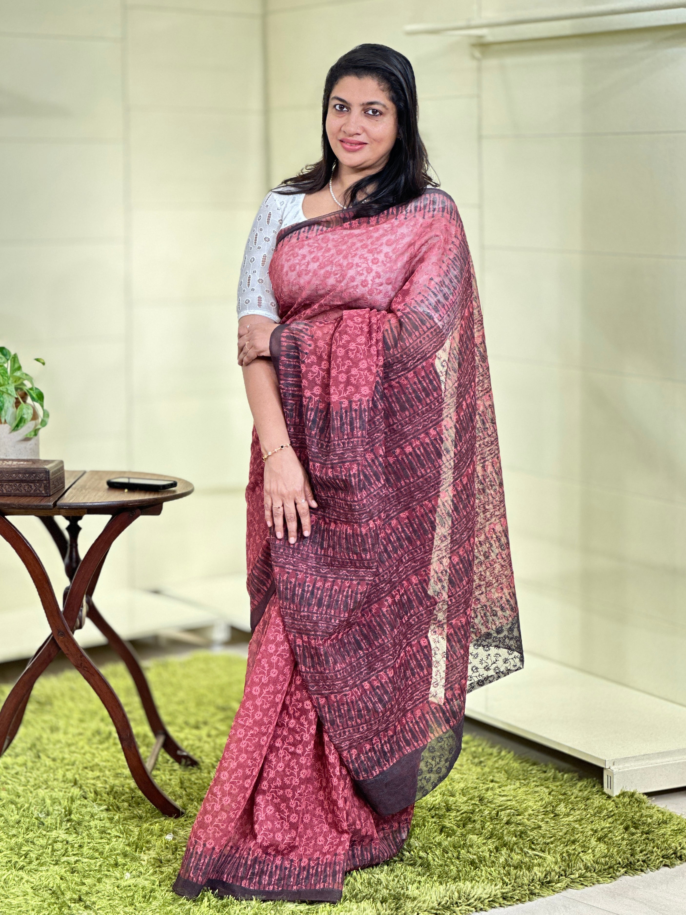 Tepchi Embroidery With  Block Printed Supernet Kota Saree | JSC253