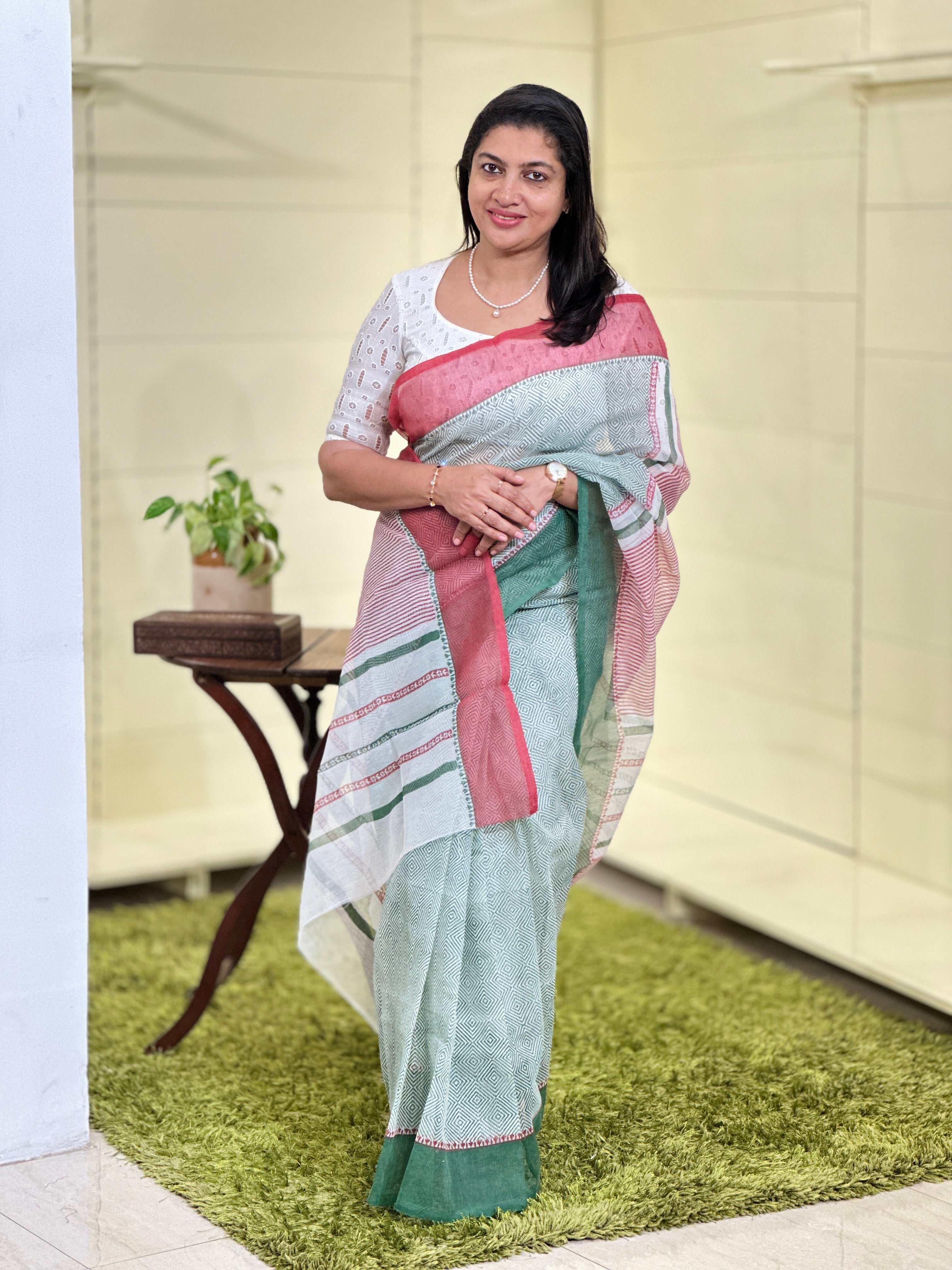Hand Block Printed Silky Kota Saree | JSC191