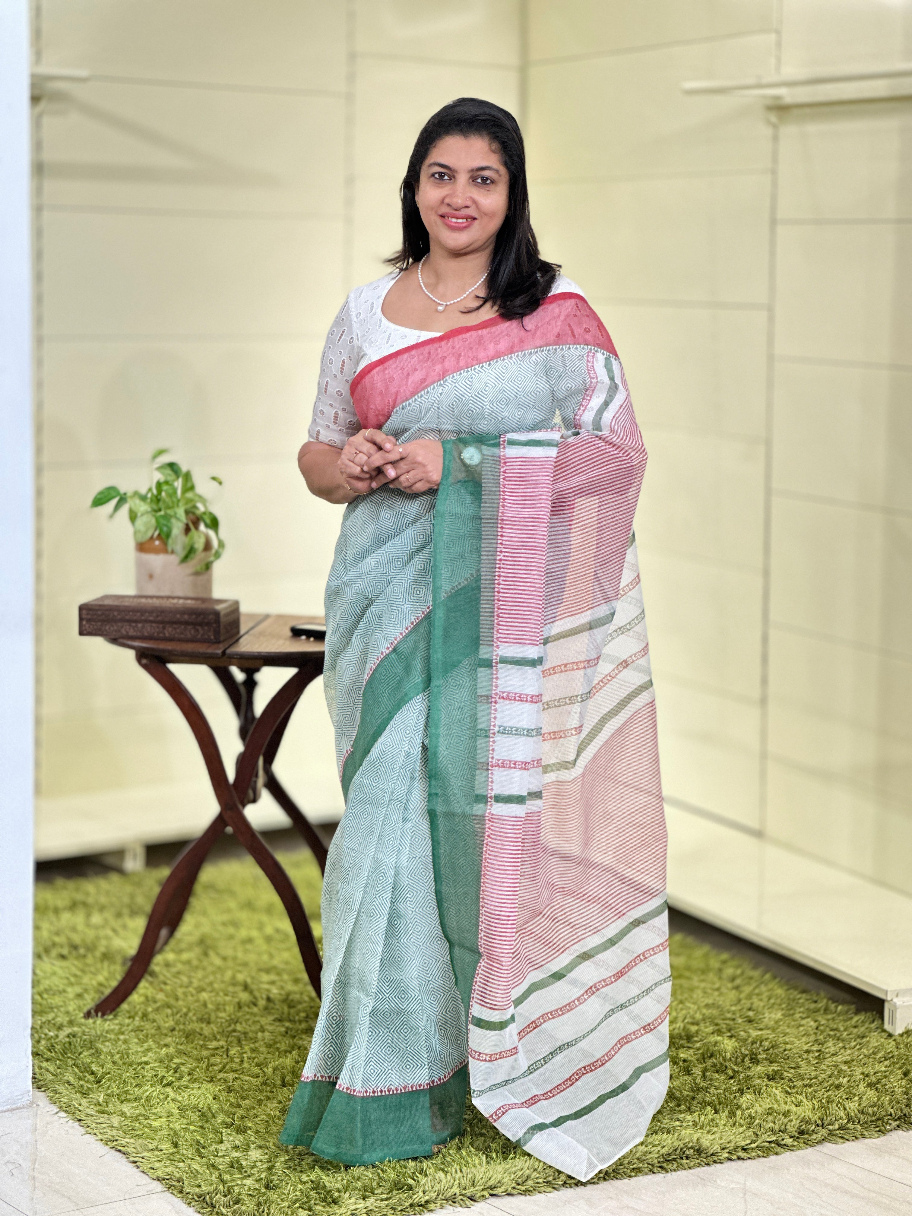 Hand Block Printed Silky Kota Saree | JSC191