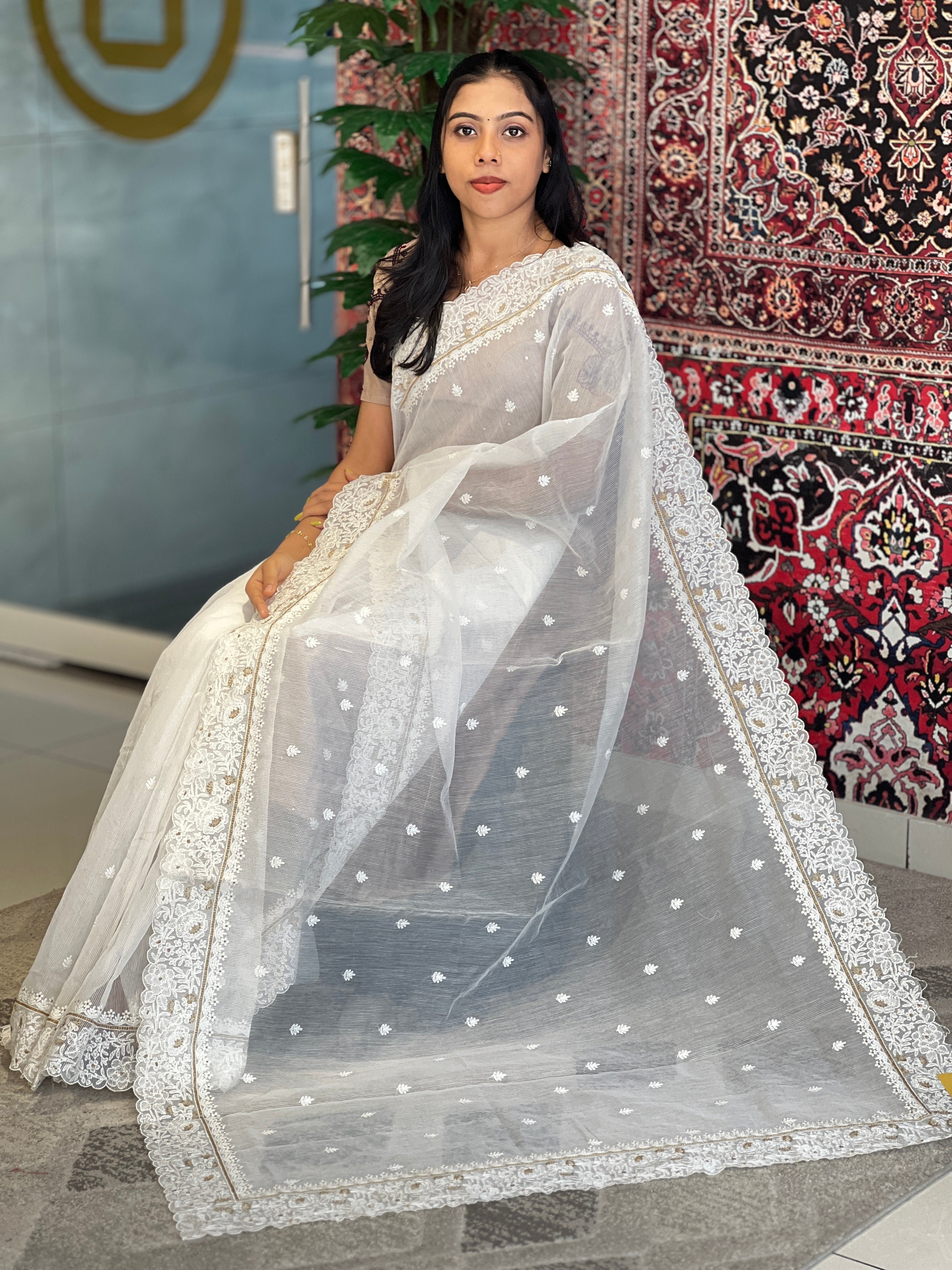 Embroidery With Golden Zari Highlighted Supernet Kota Saree | MR136