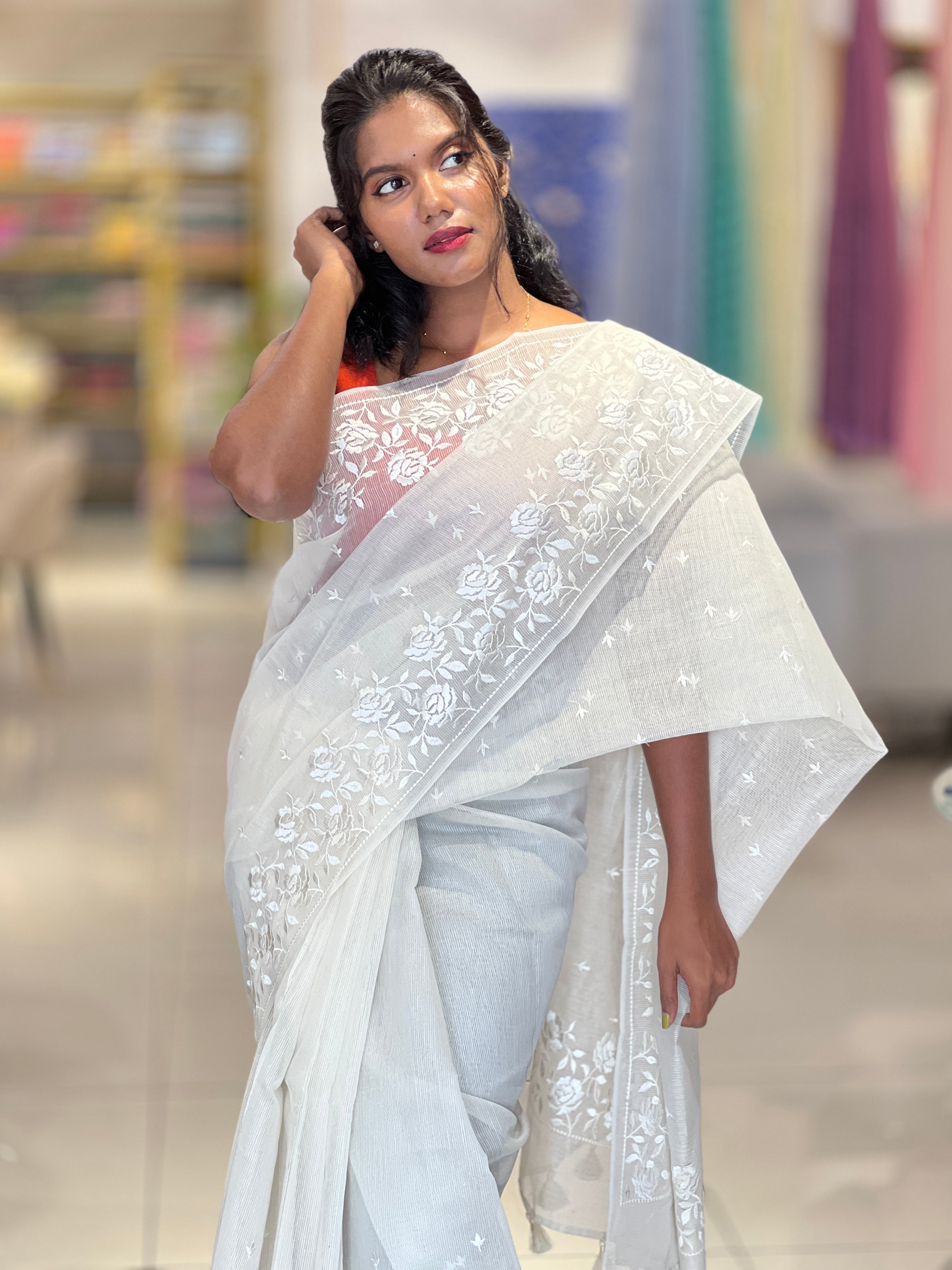 Floral Machine Embroidery Detailed Kota Saree | MR138