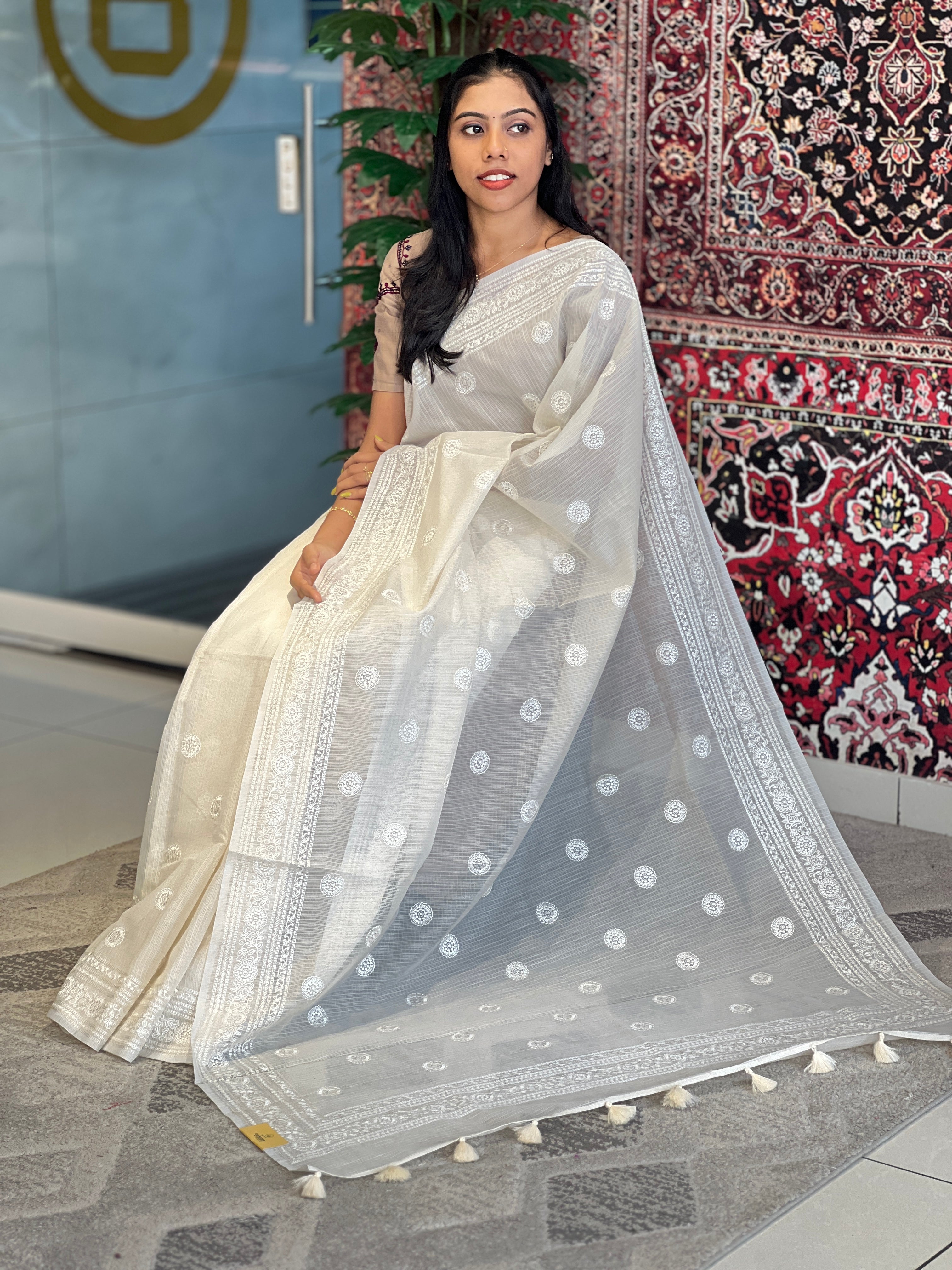 Floral Machine Embroidery Detailed Kota Saree | MR139