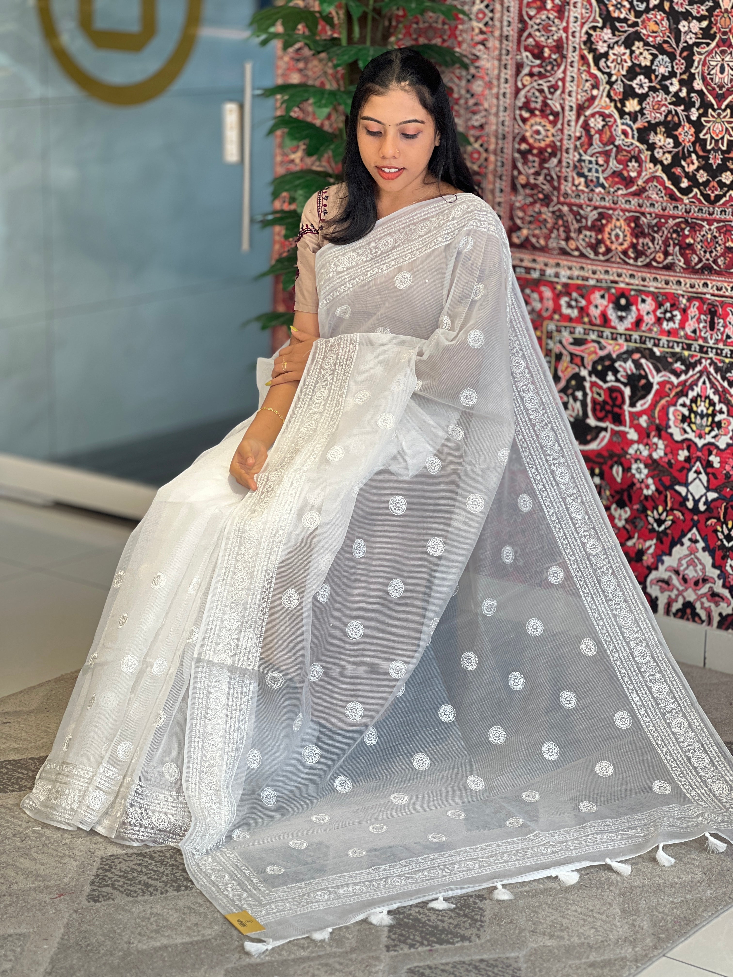 Floral Machine Embroidery Detailed Kota Saree | MR135