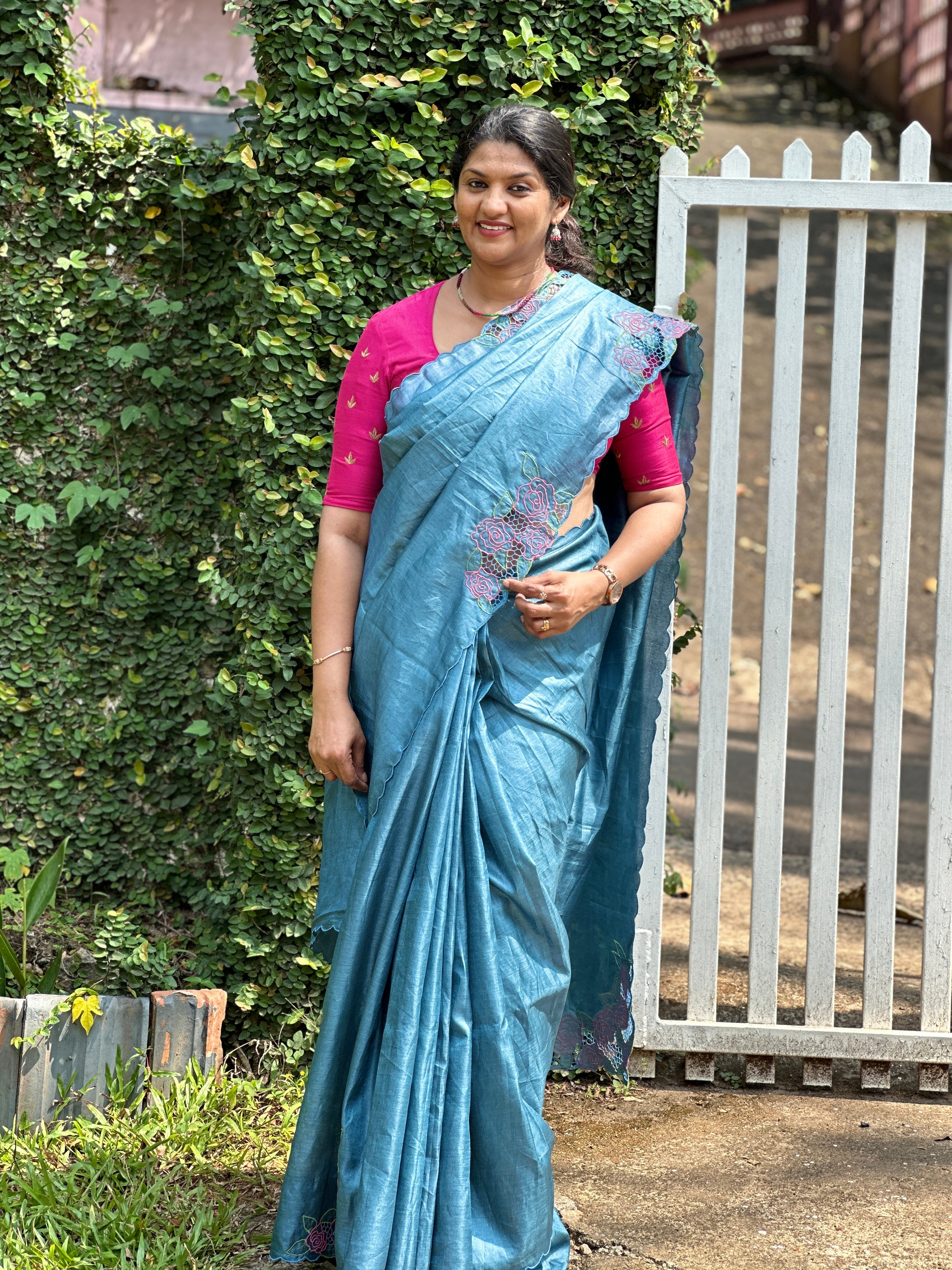 Twine Cutwork Embroidery  Tussar Silk Saree | TC276