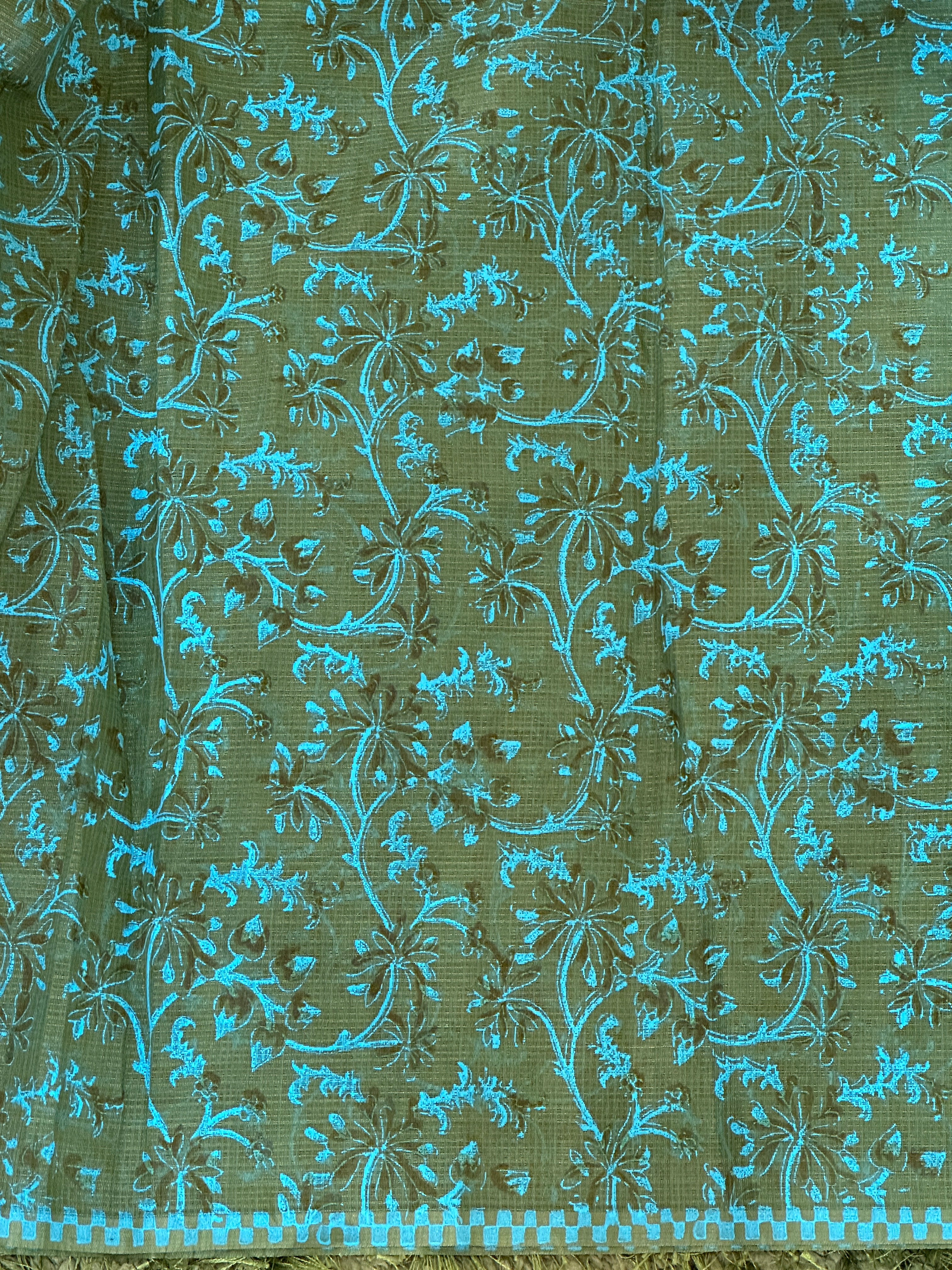 Hand Block Printed Muga Check Organza Saree | JSC237