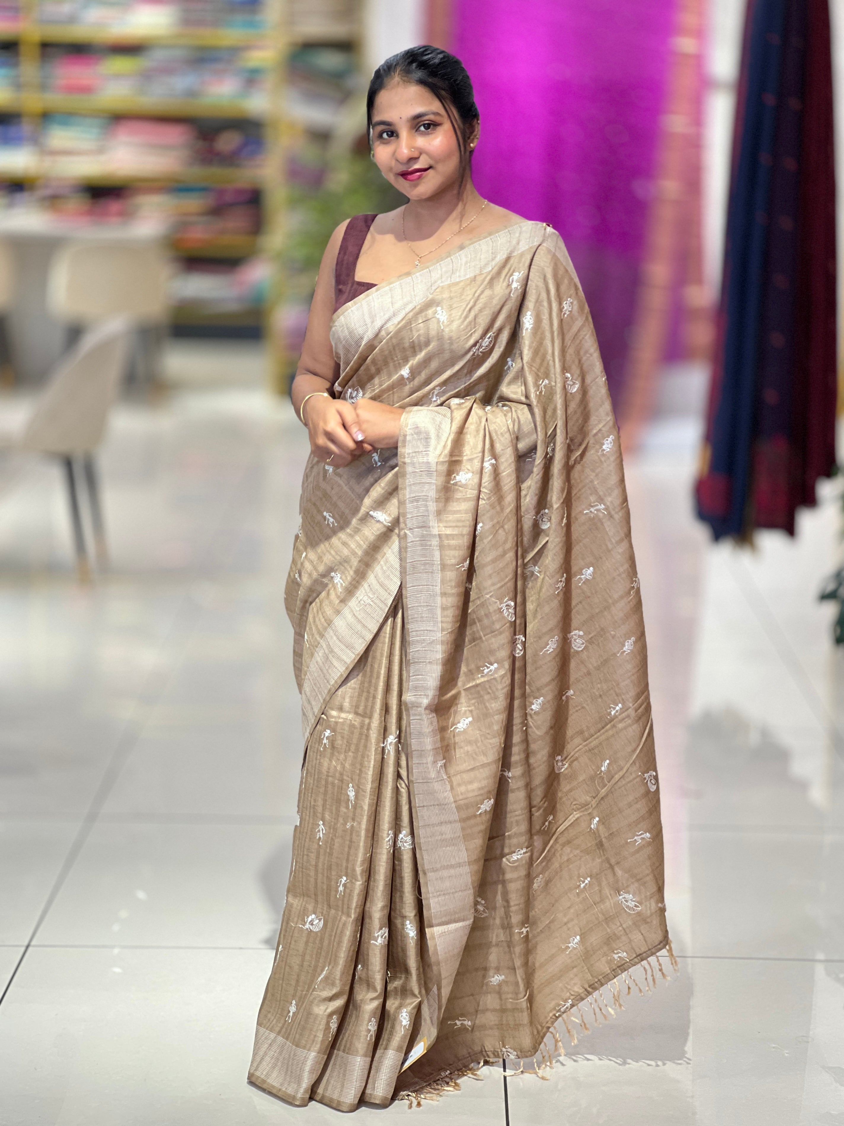 Machine Embroidery Semi Tussar Saree | SUN731