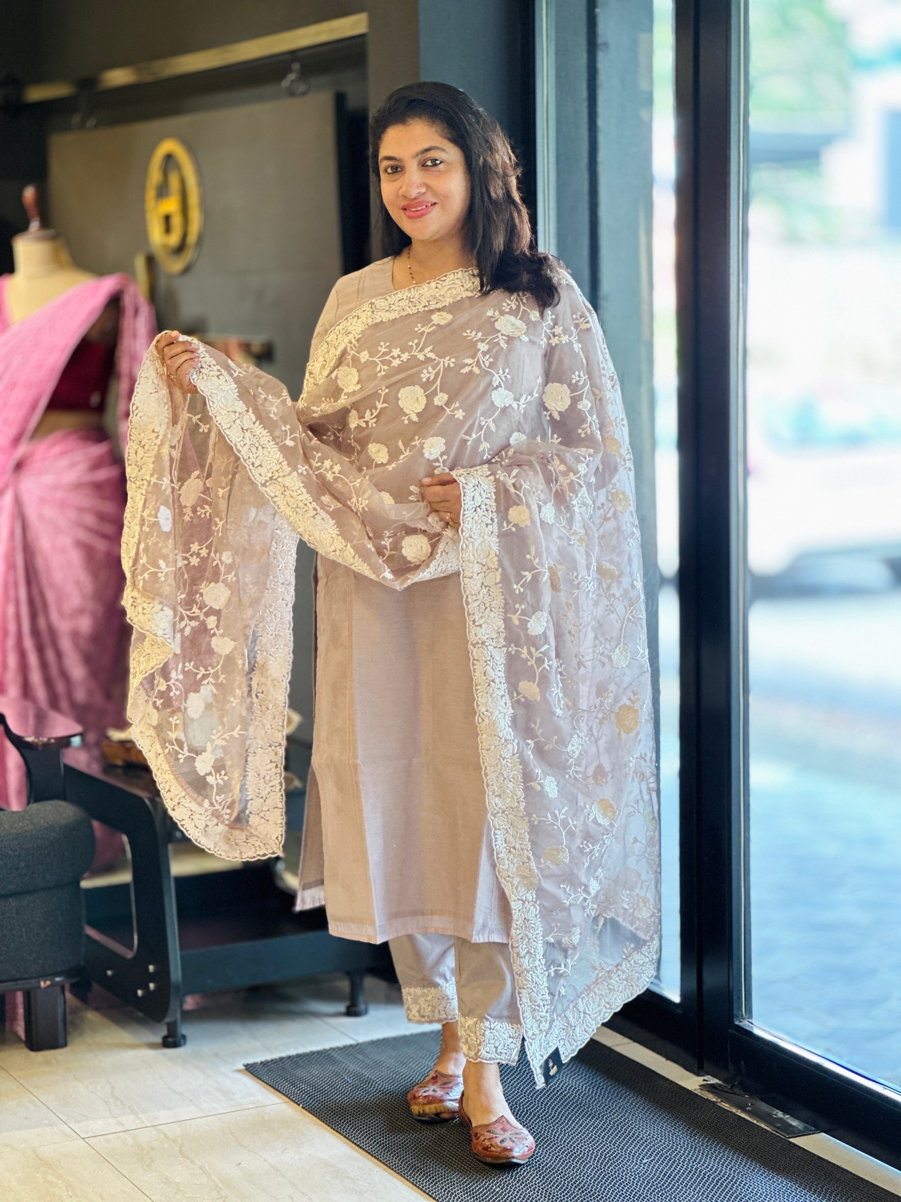 Floral Embroidery Detailed Chanderi Salwar Set | SBP892