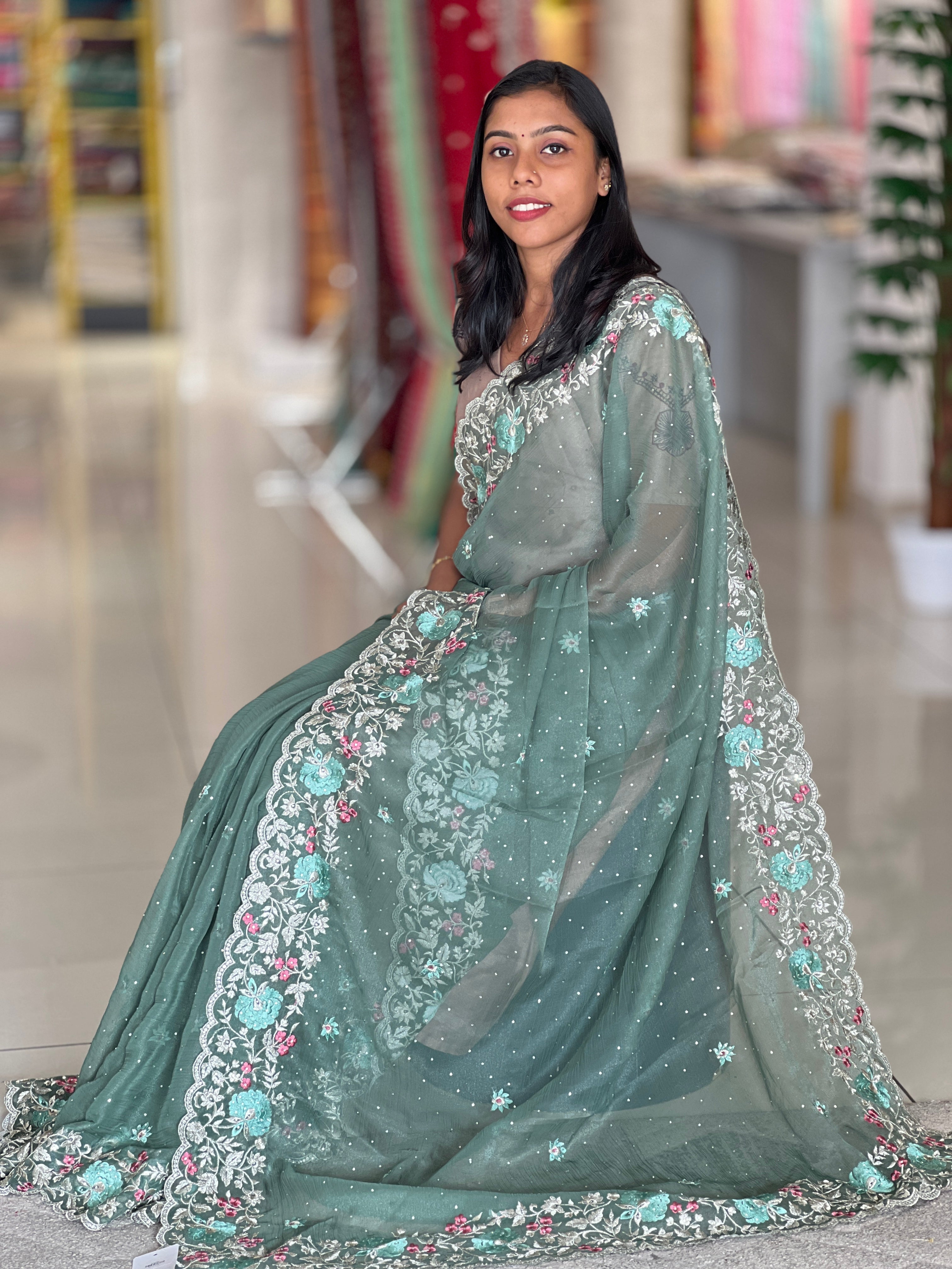 Party Wear Chiffon Saree SBP436 – Aham Designer Boutique