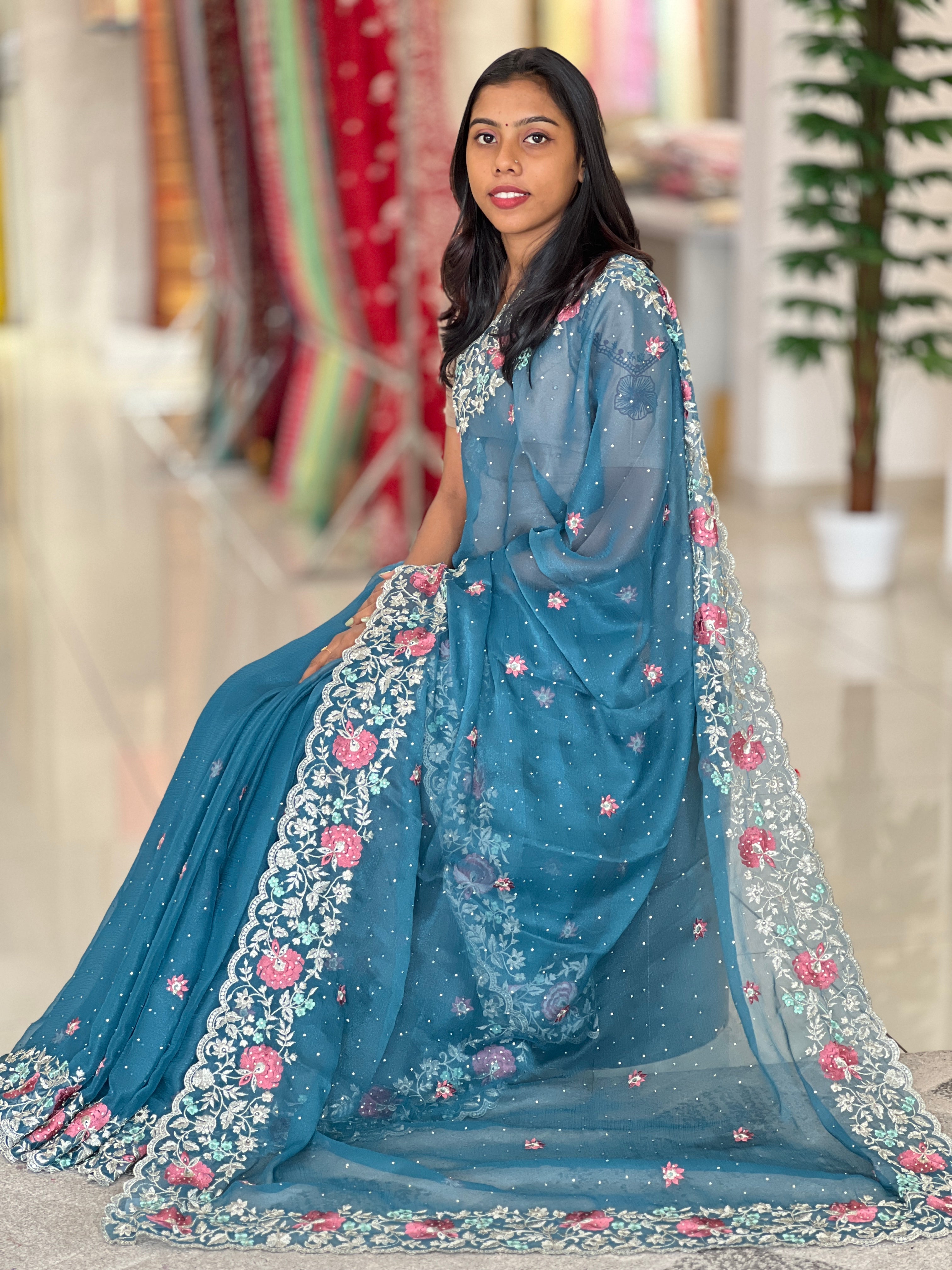 Party Wear Chiffon Saree SBP433 – Aham Designer Boutique