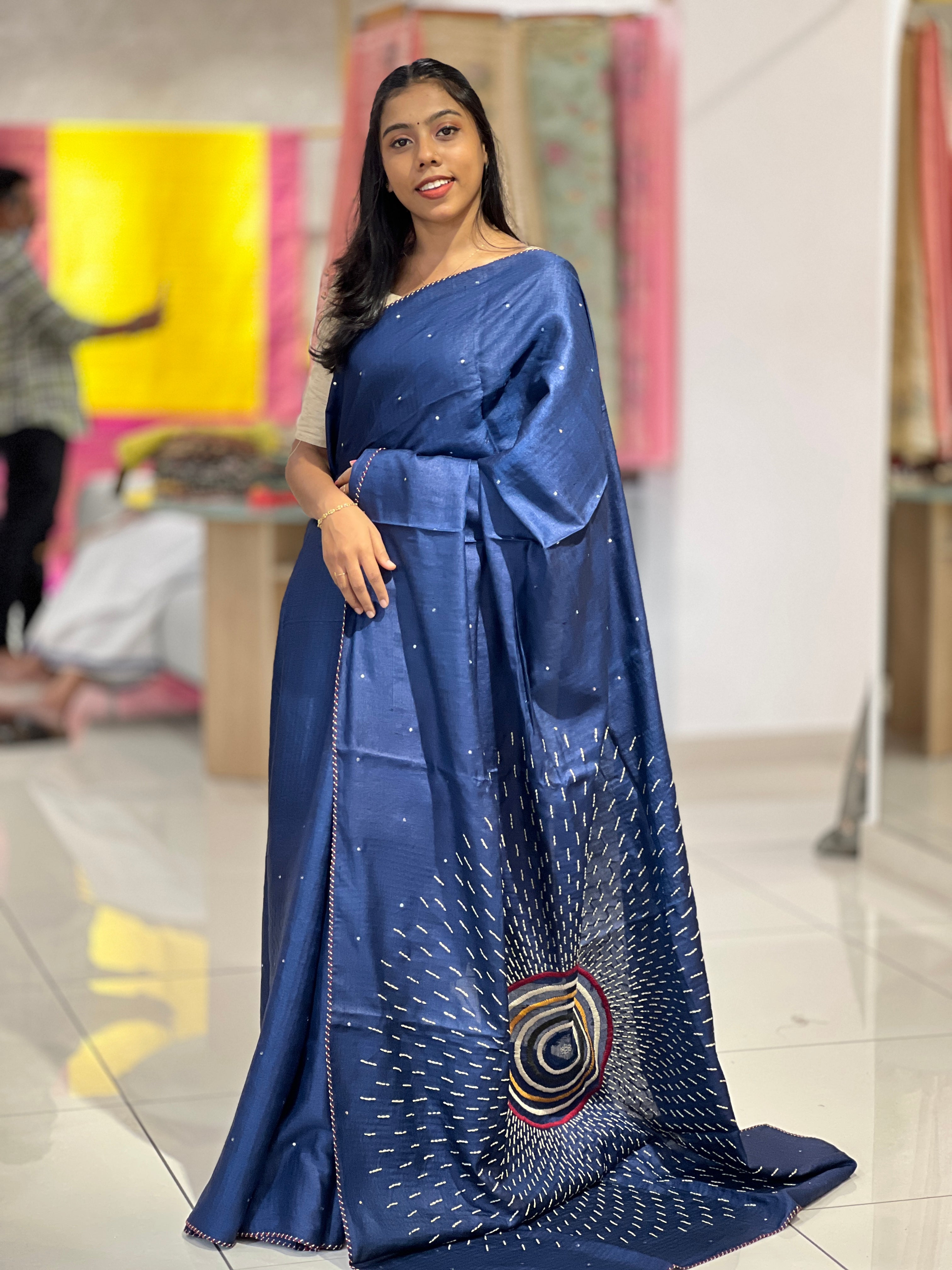 Hand Embroidery With Mirror Work Detailed Desi Tussar Saree | RGD655