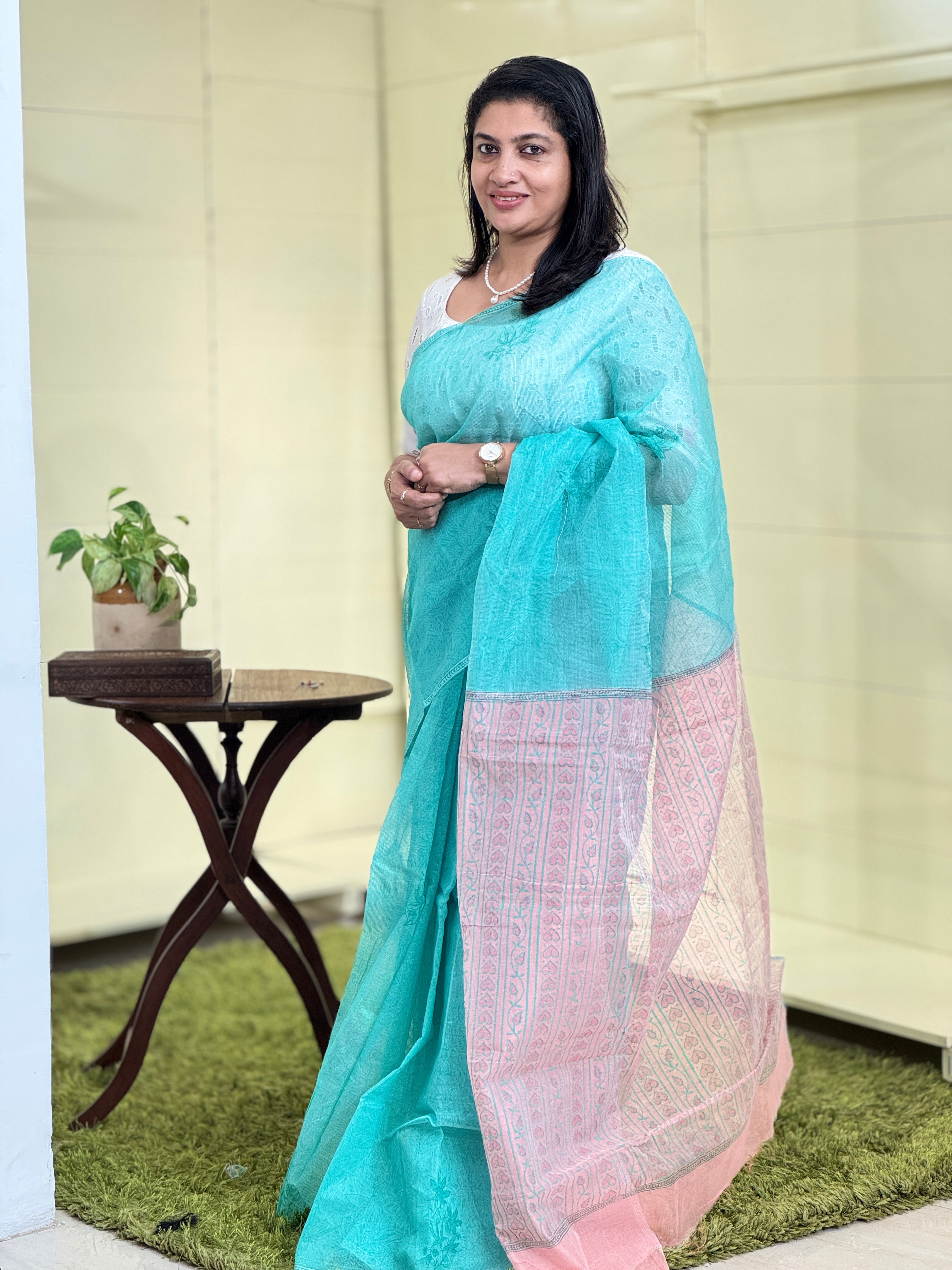 Hand Block Printed Silky Kota Saree | JSC263