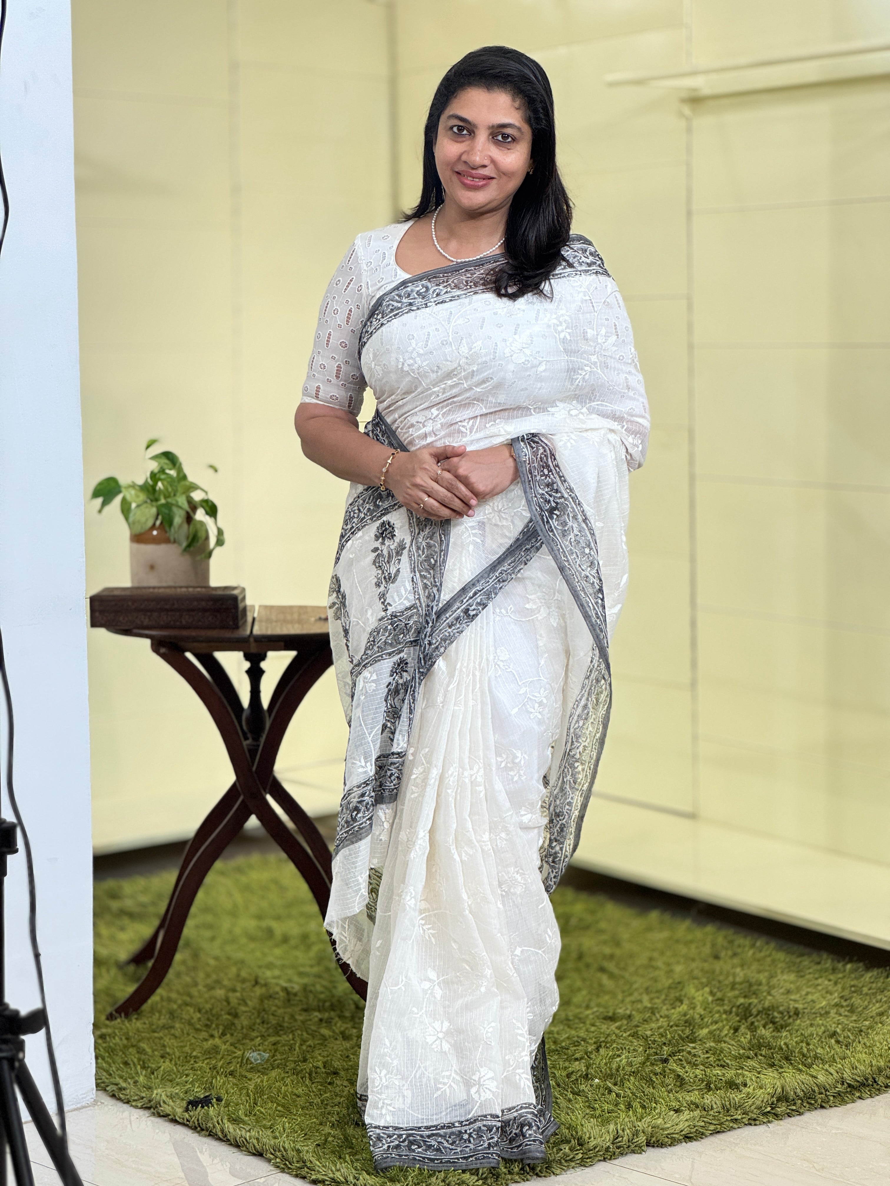 Tepchi Embroidery With Block Printed Supernet Kota Saree | JSC153