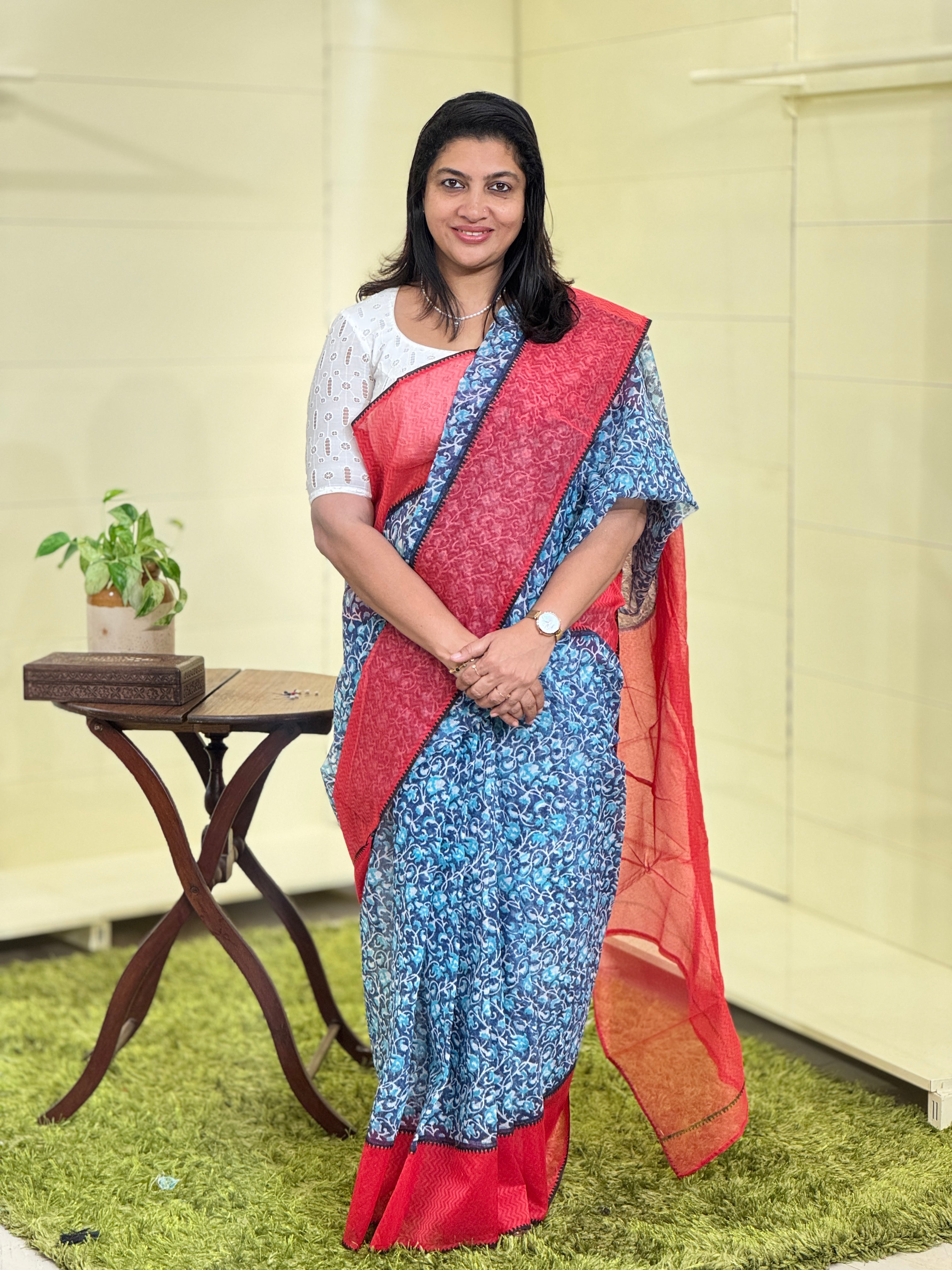 Hand Block Printed Silky Kota Saree | JSC358
