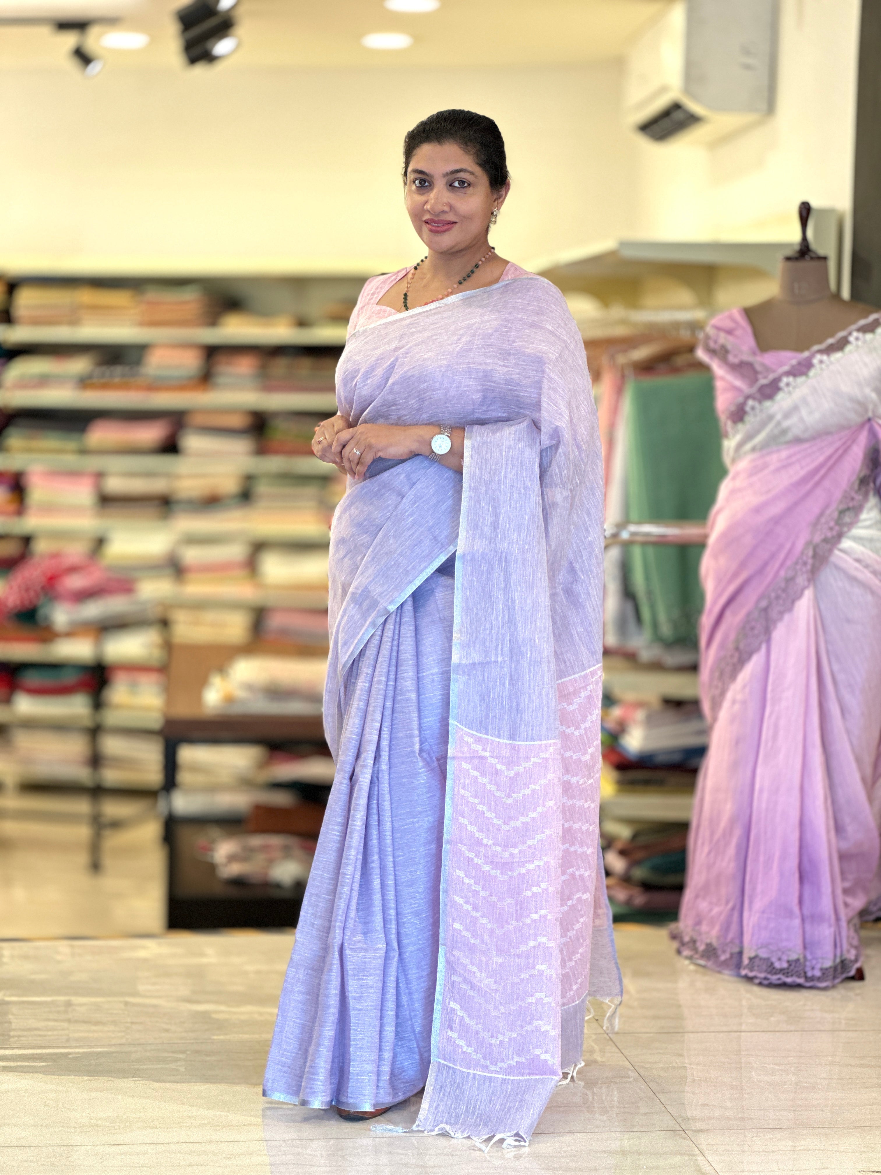 Kara Border Detailed Linen Saree | DLS350