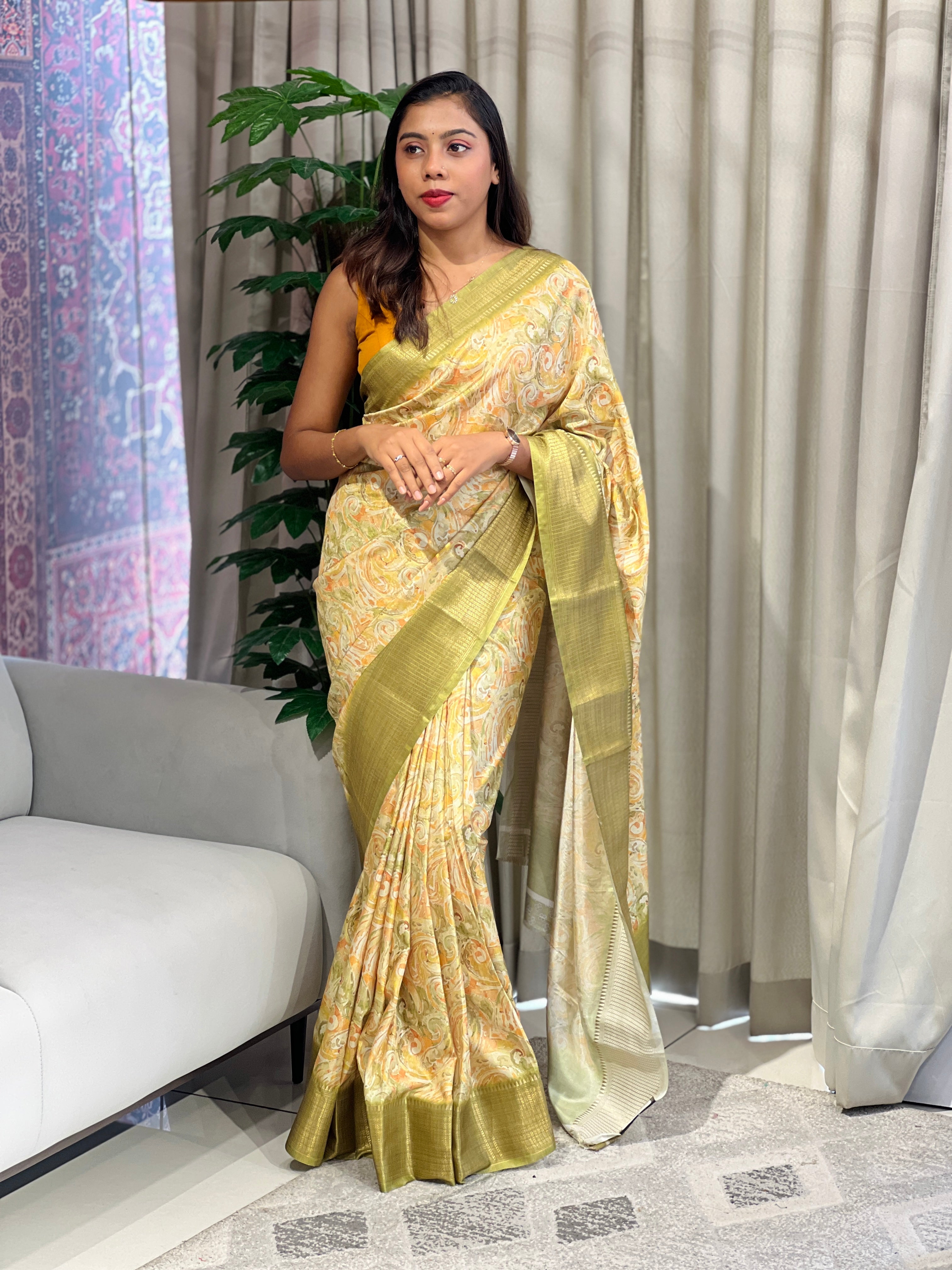 Digital Print Design Modal Finish Chanderi Saree | SHF167