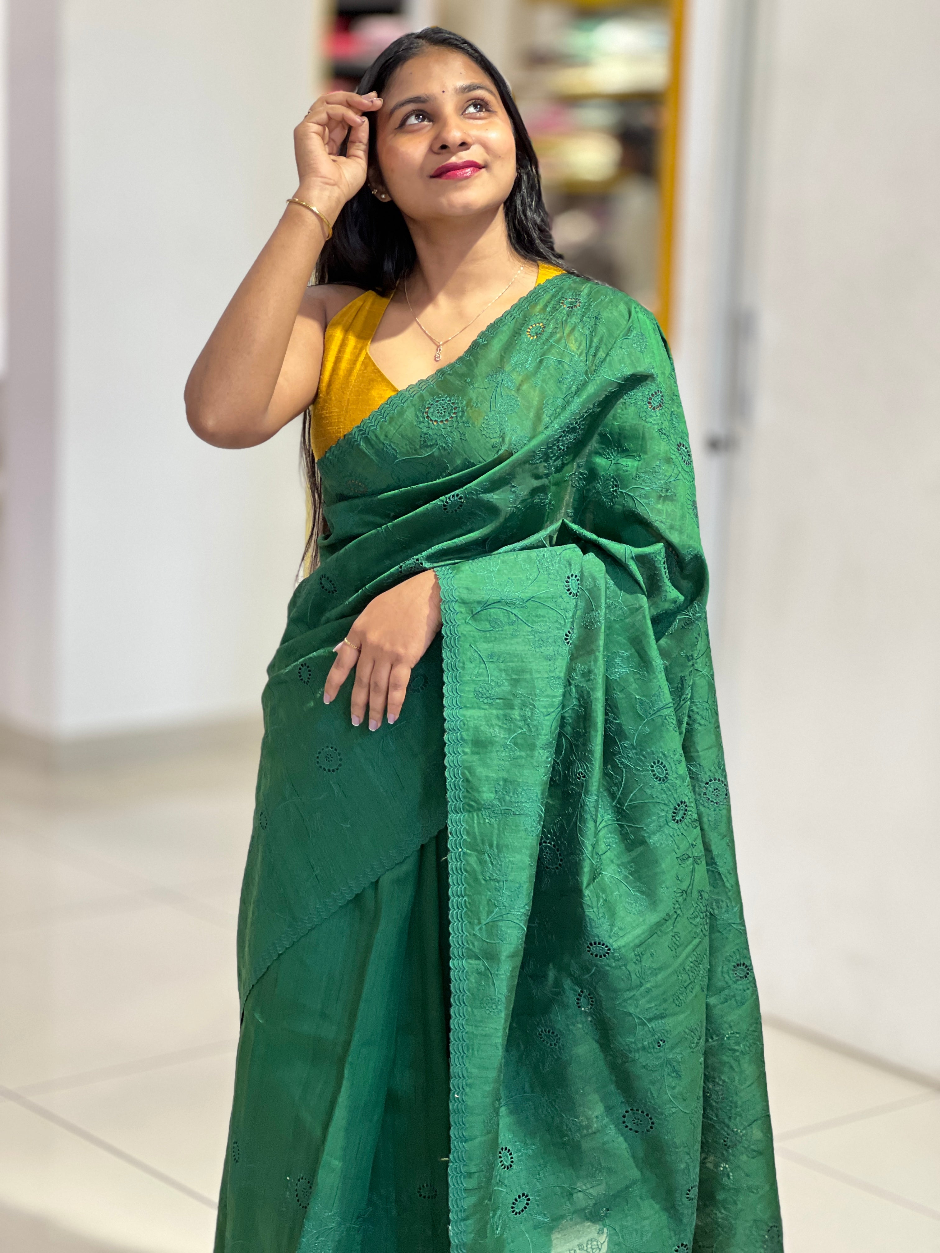 Shiffli Embroidery Pattern Semi Tussar Saree | YNG157