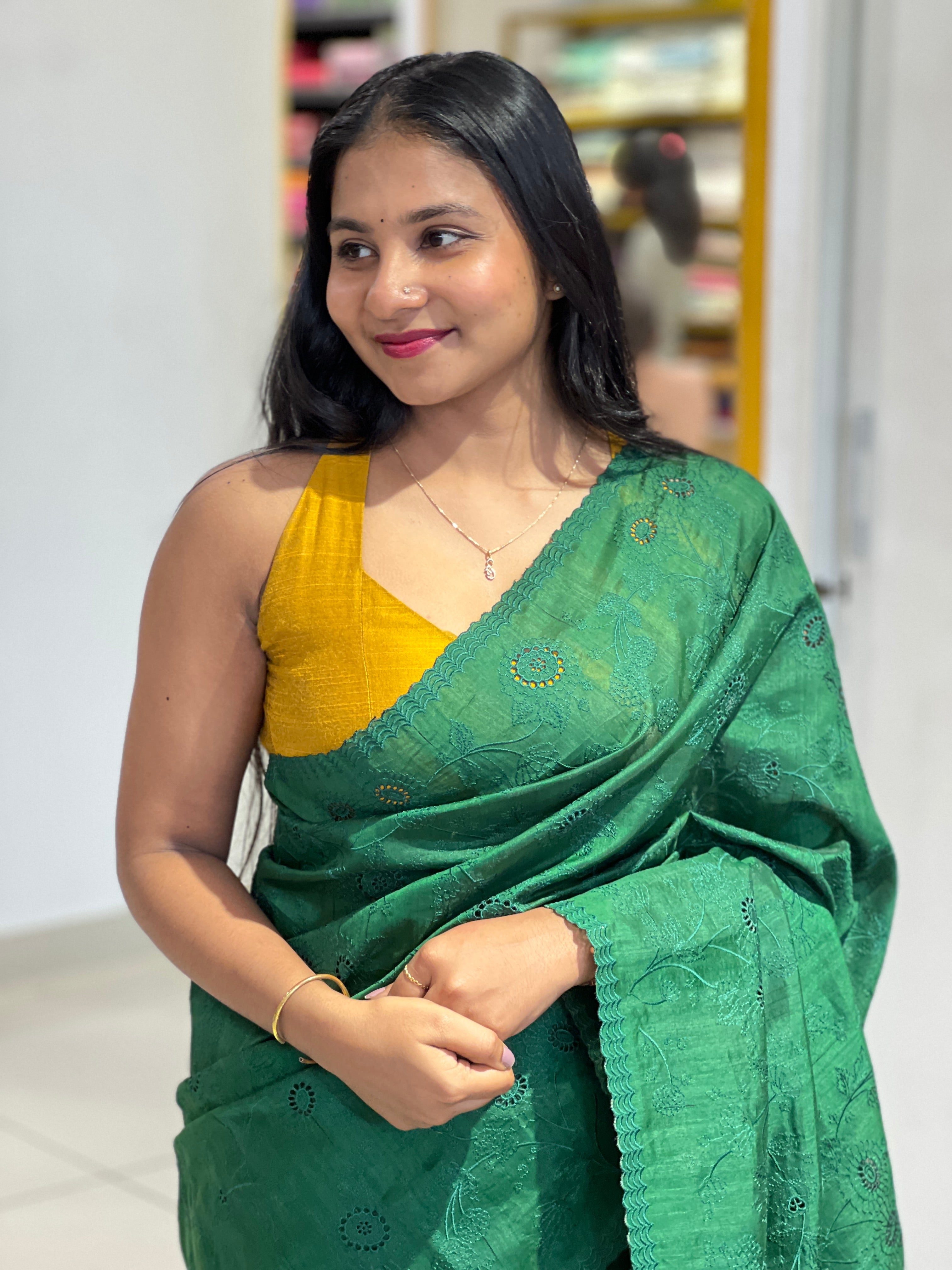 Shiffli Embroidery Pattern Semi Tussar Saree | YNG157