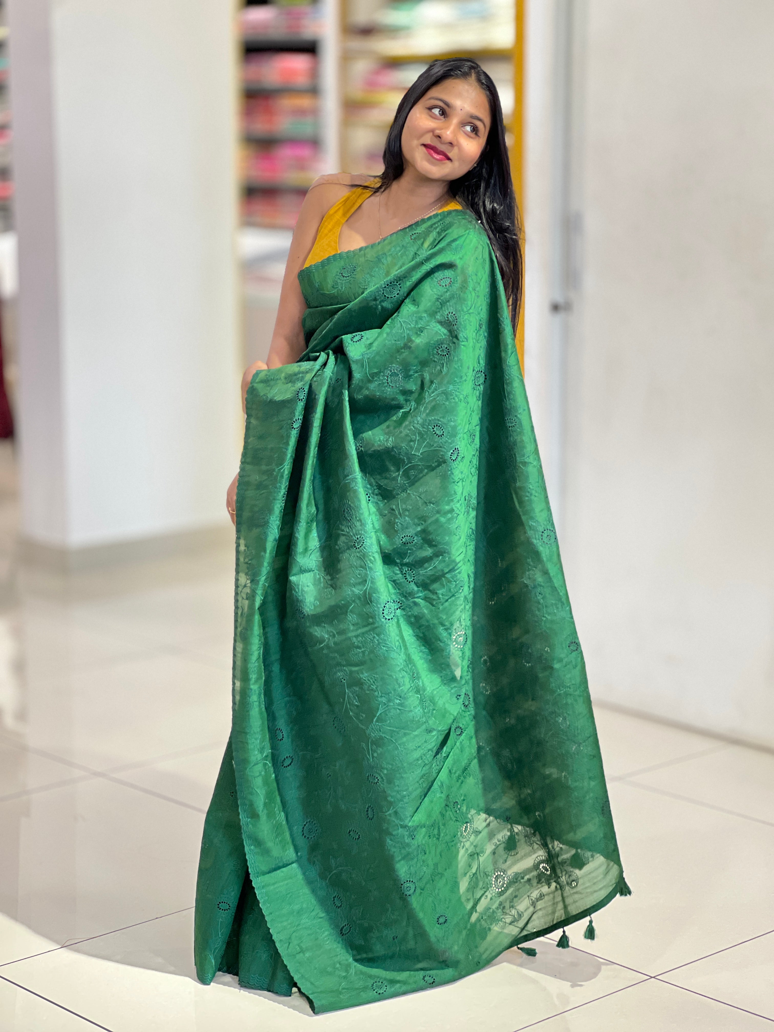 Shiffli Embroidery Pattern Semi Tussar Saree | YNG157
