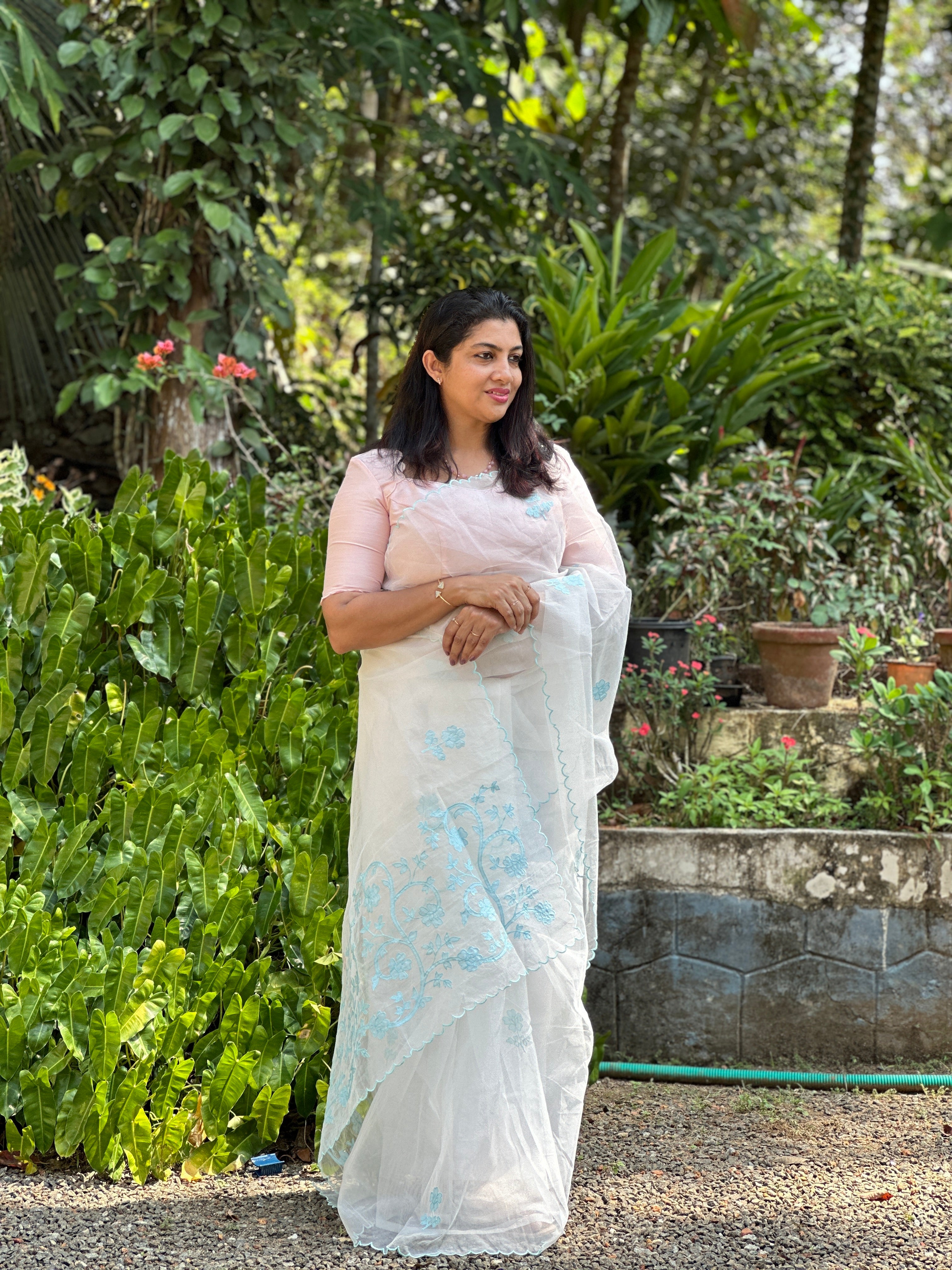 Applique Work Design Organza Saree | TOT134