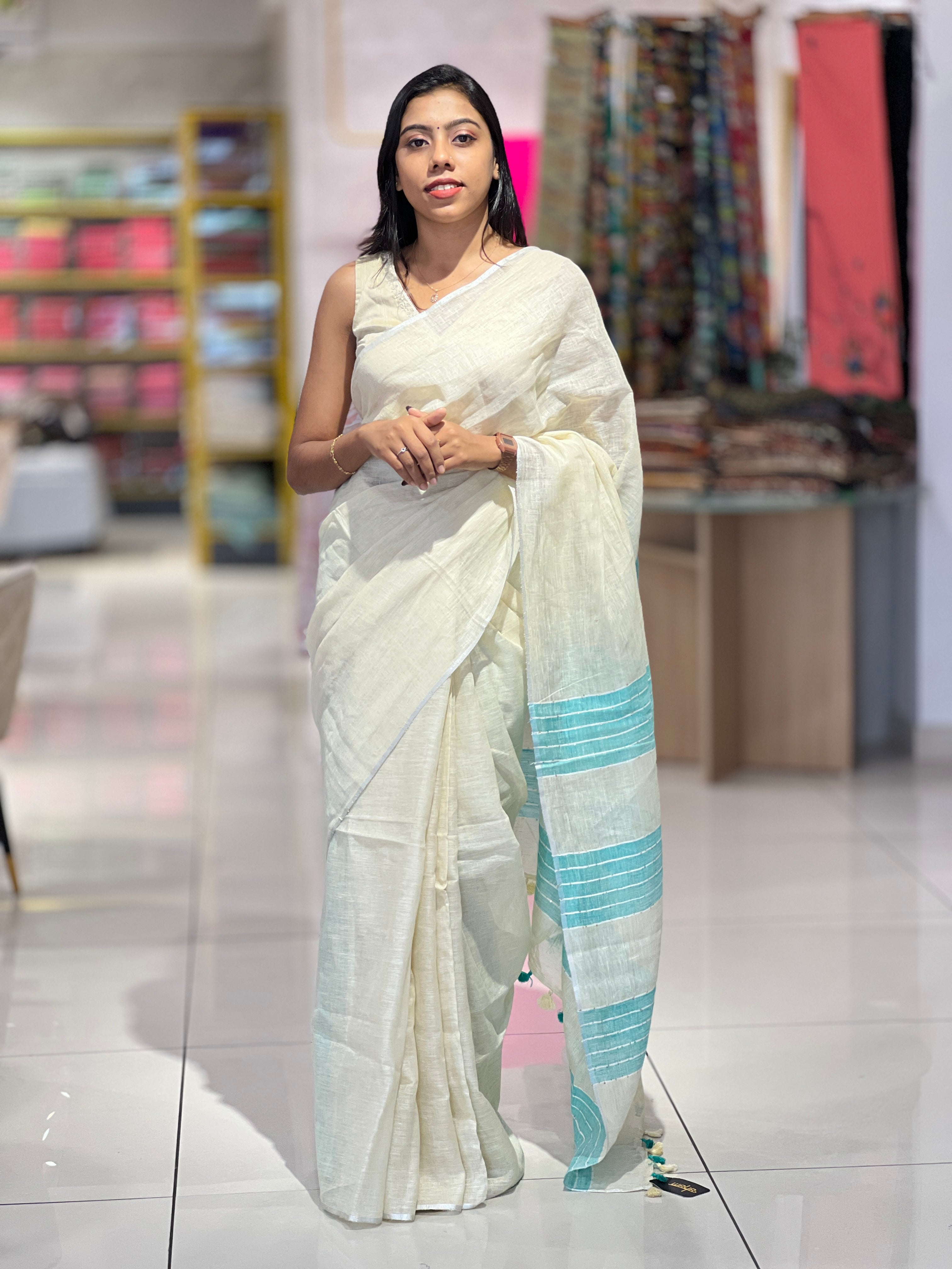 Kesiya Weaving with Sequence Pattern Linen Saree | DLS137