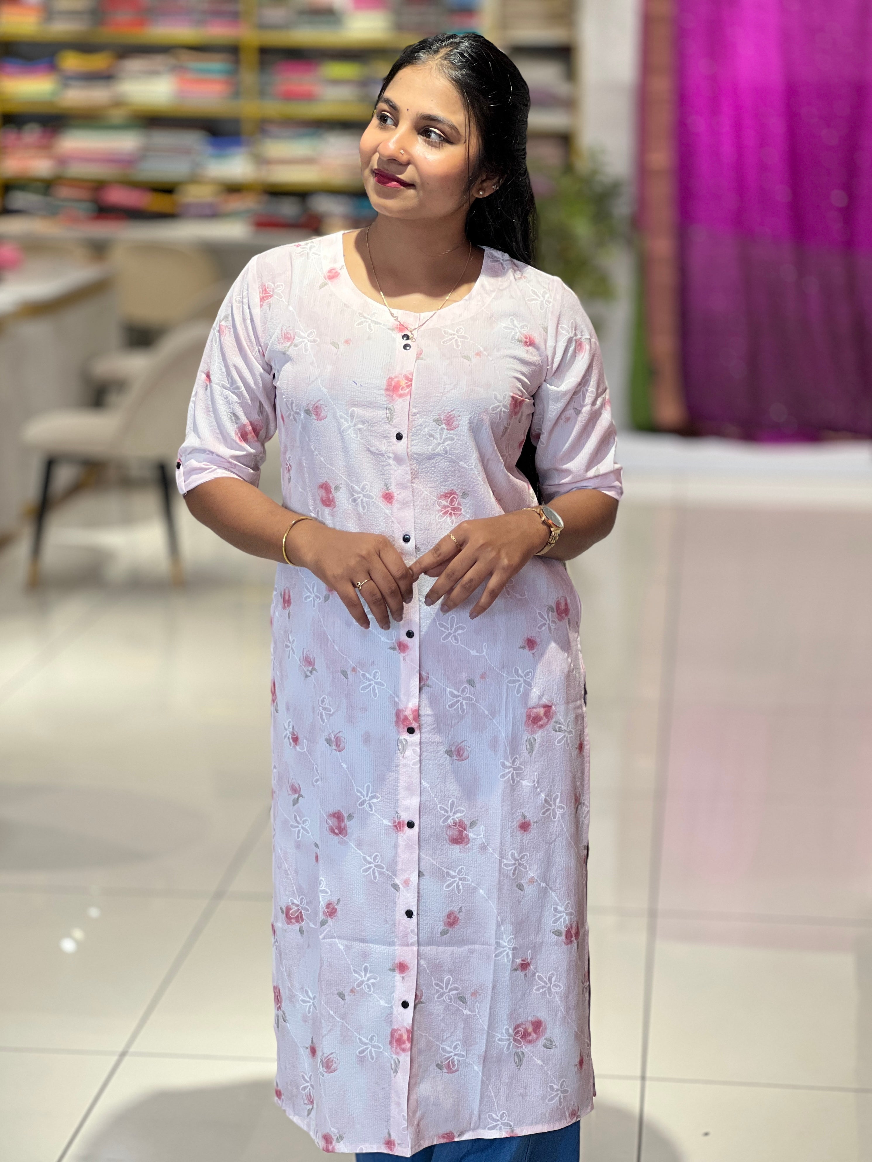 Floral Patterned Crushed Viscose Kurta | PGI224