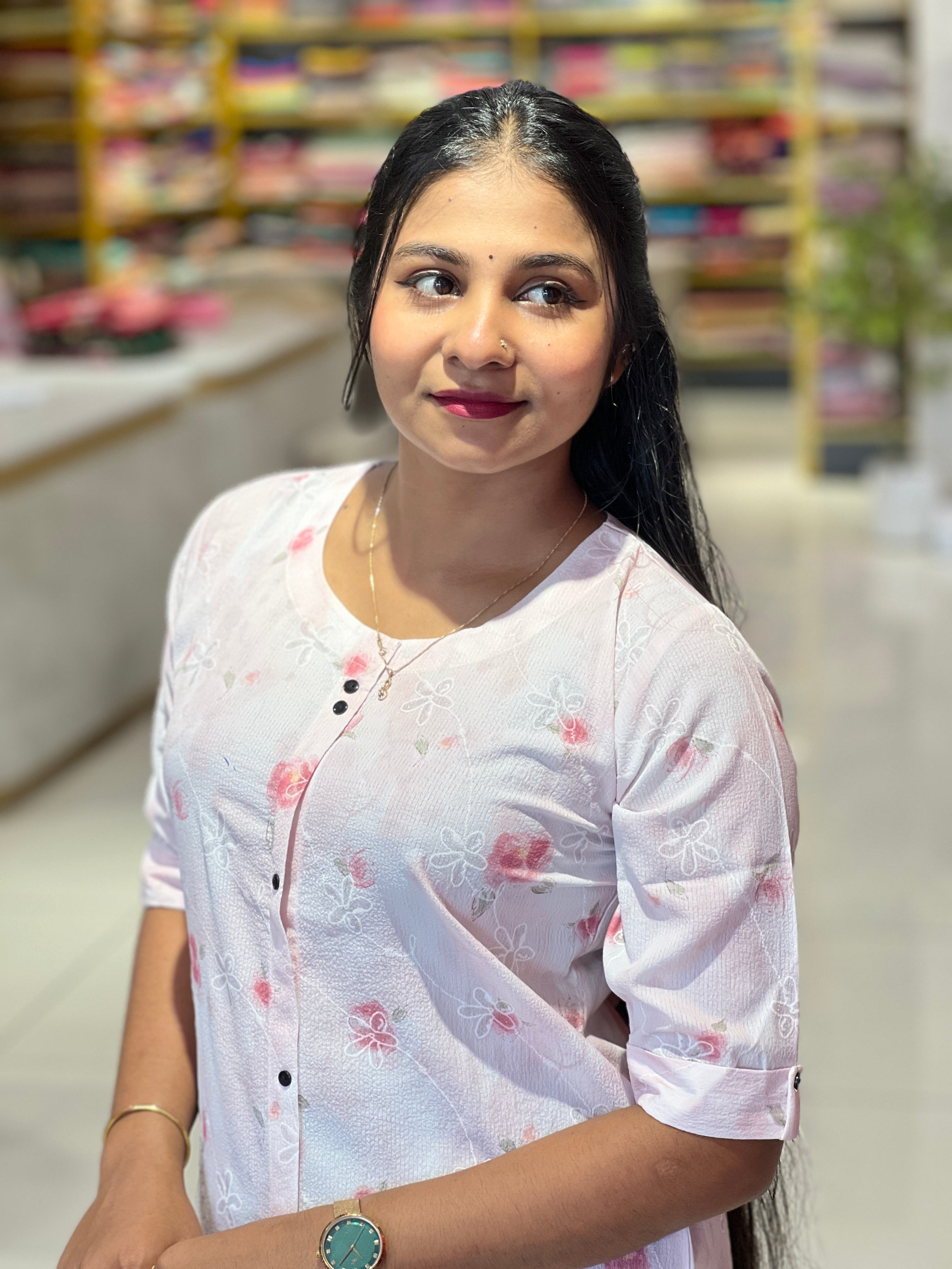 Floral Patterned Crushed Viscose Kurta | PGI224