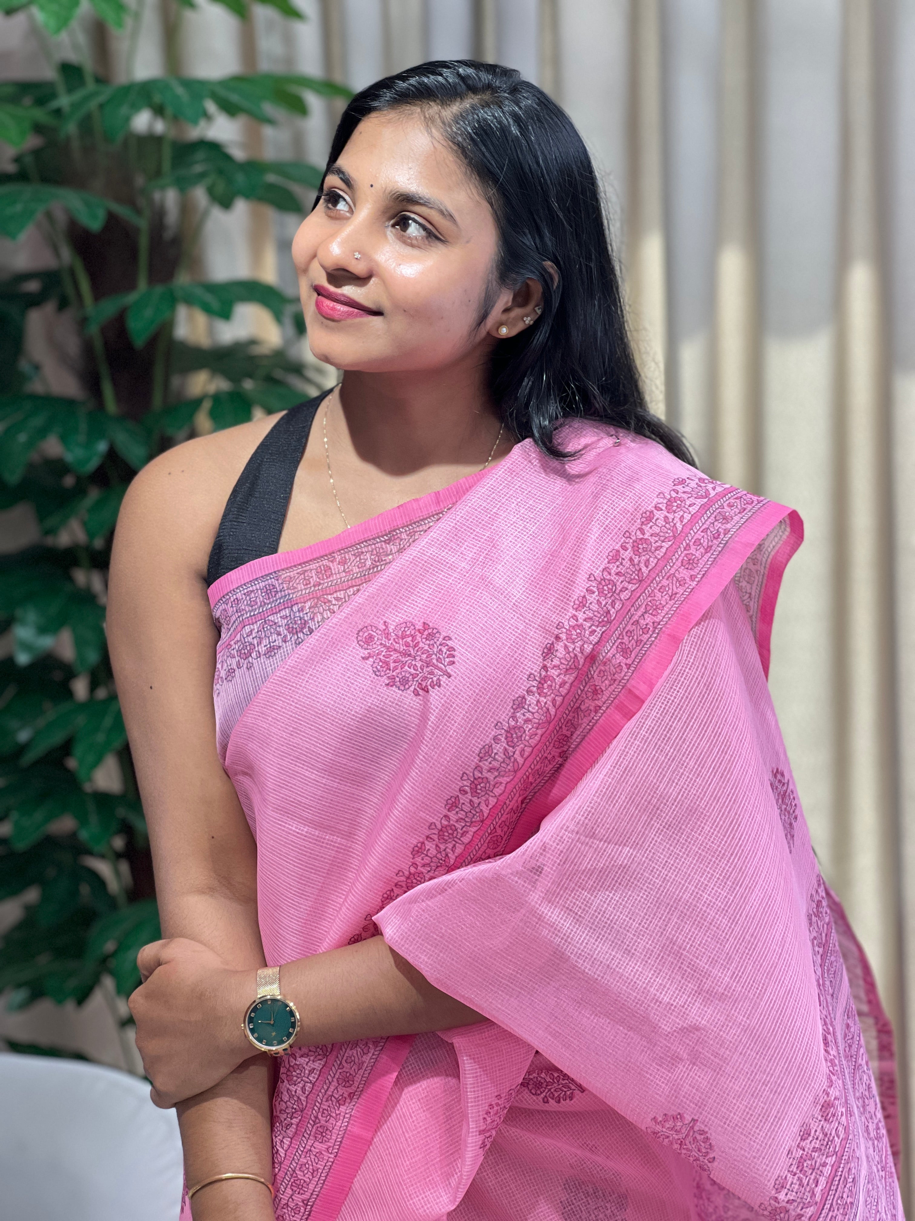 Floral Print Detailed Organza Saree | JSC121