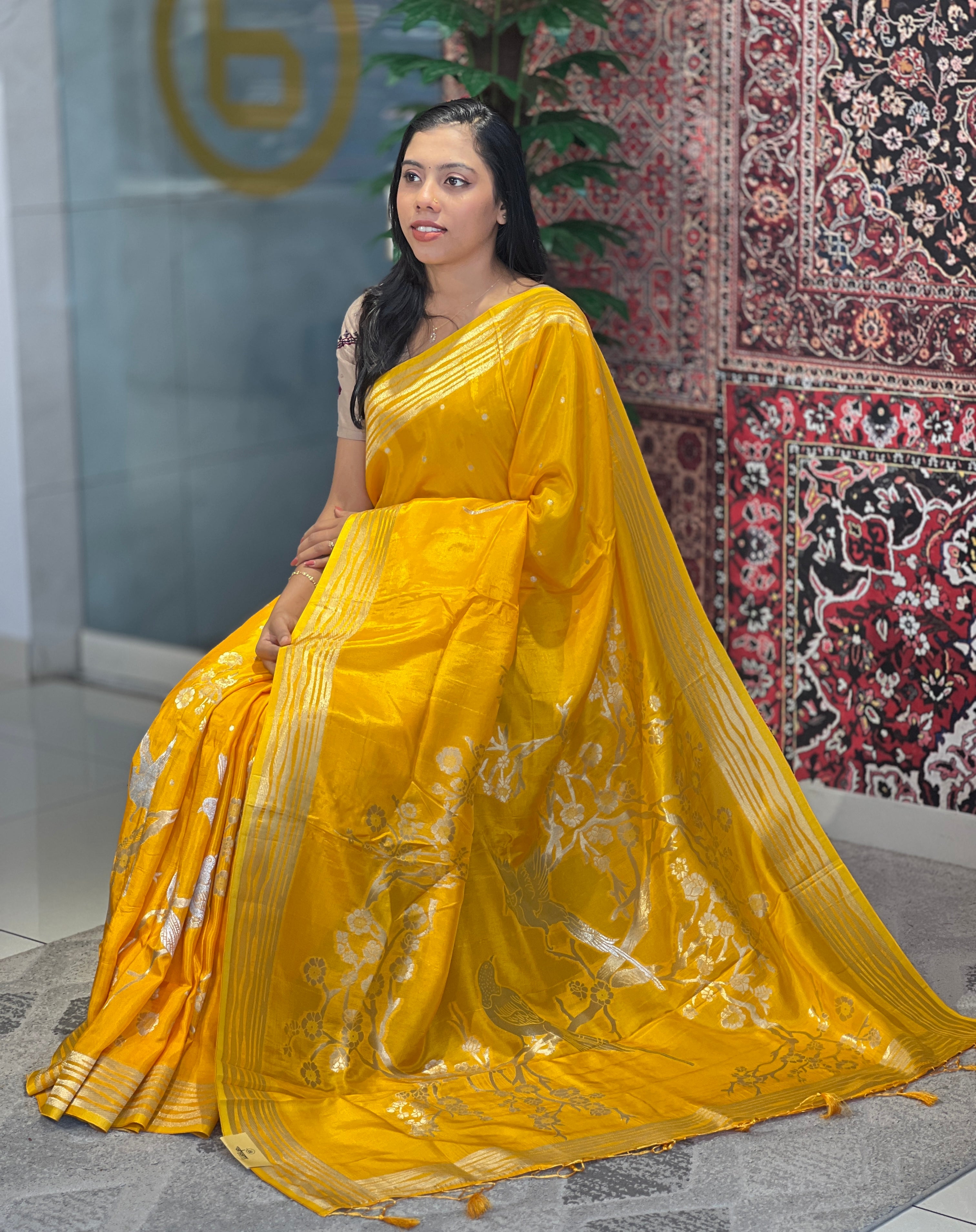 Floral & Bird Designed Semi Silk Saree | NN349