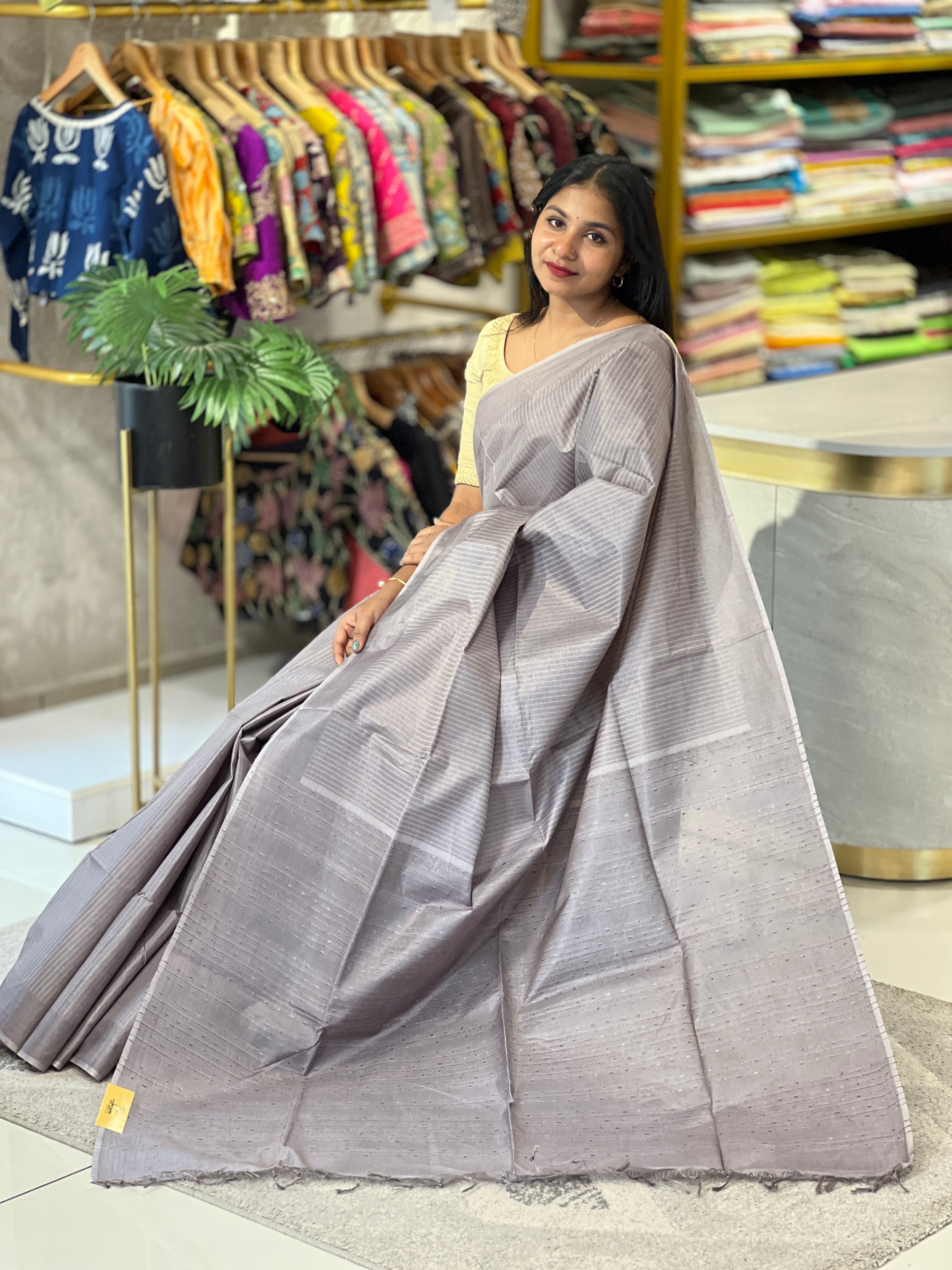 Thread Weaving Stripes Patterned Semi Tussar Saree | PNS128