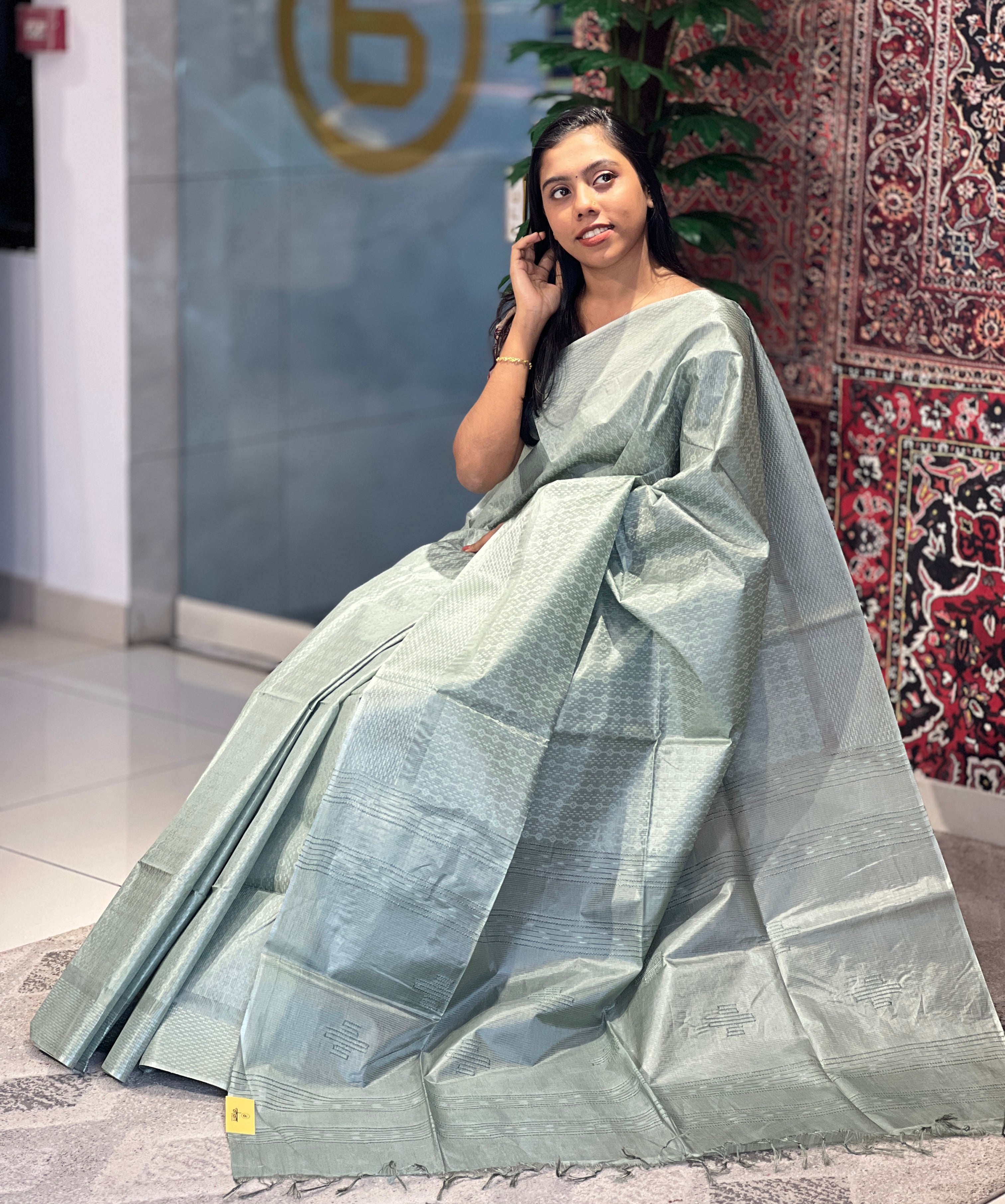 Geometric Weaving Patterned Tussar Finish Saree | PNS108