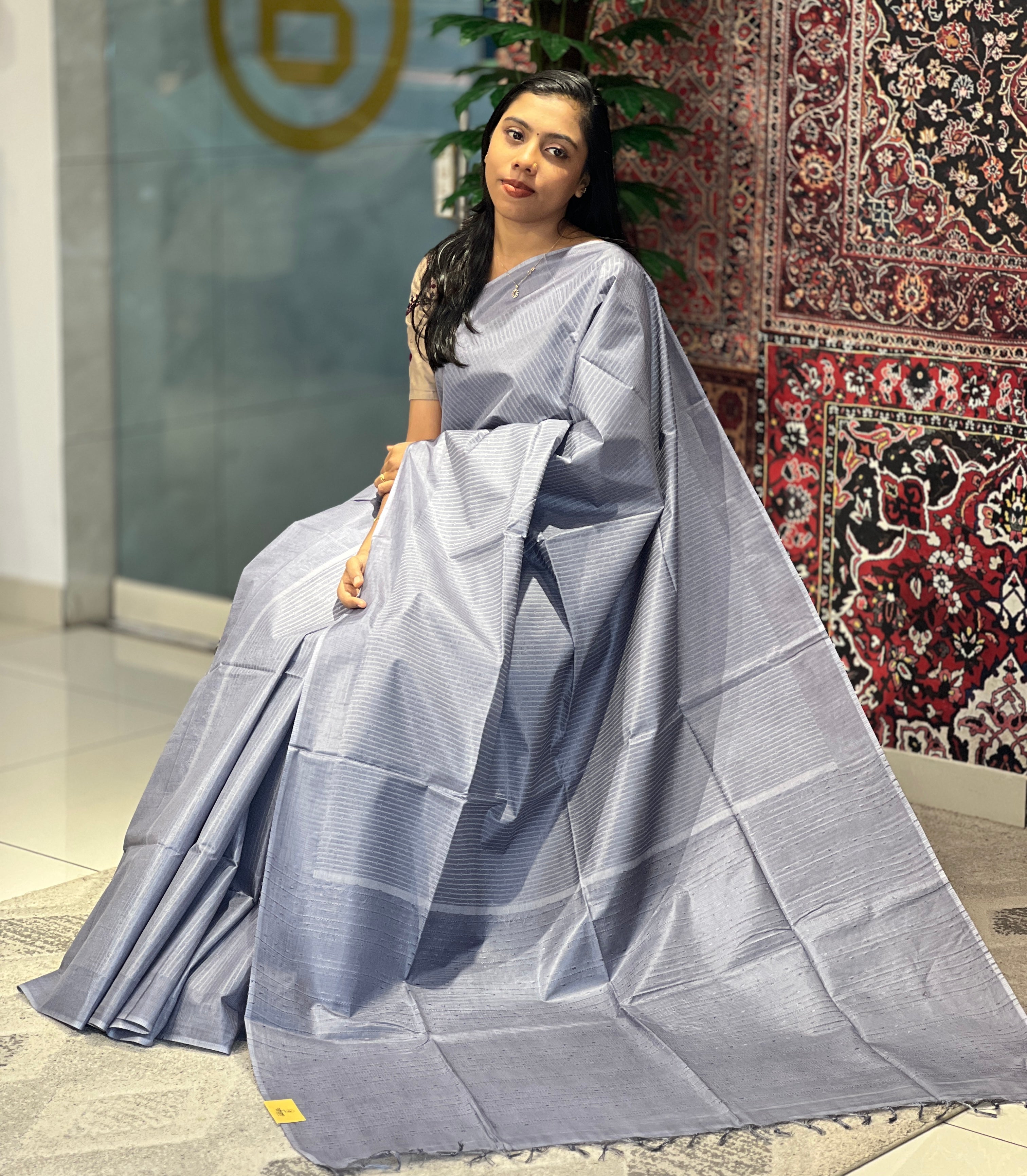 Thread  Weaving Stripes Patterned Semi Tussar Saree | PNS121