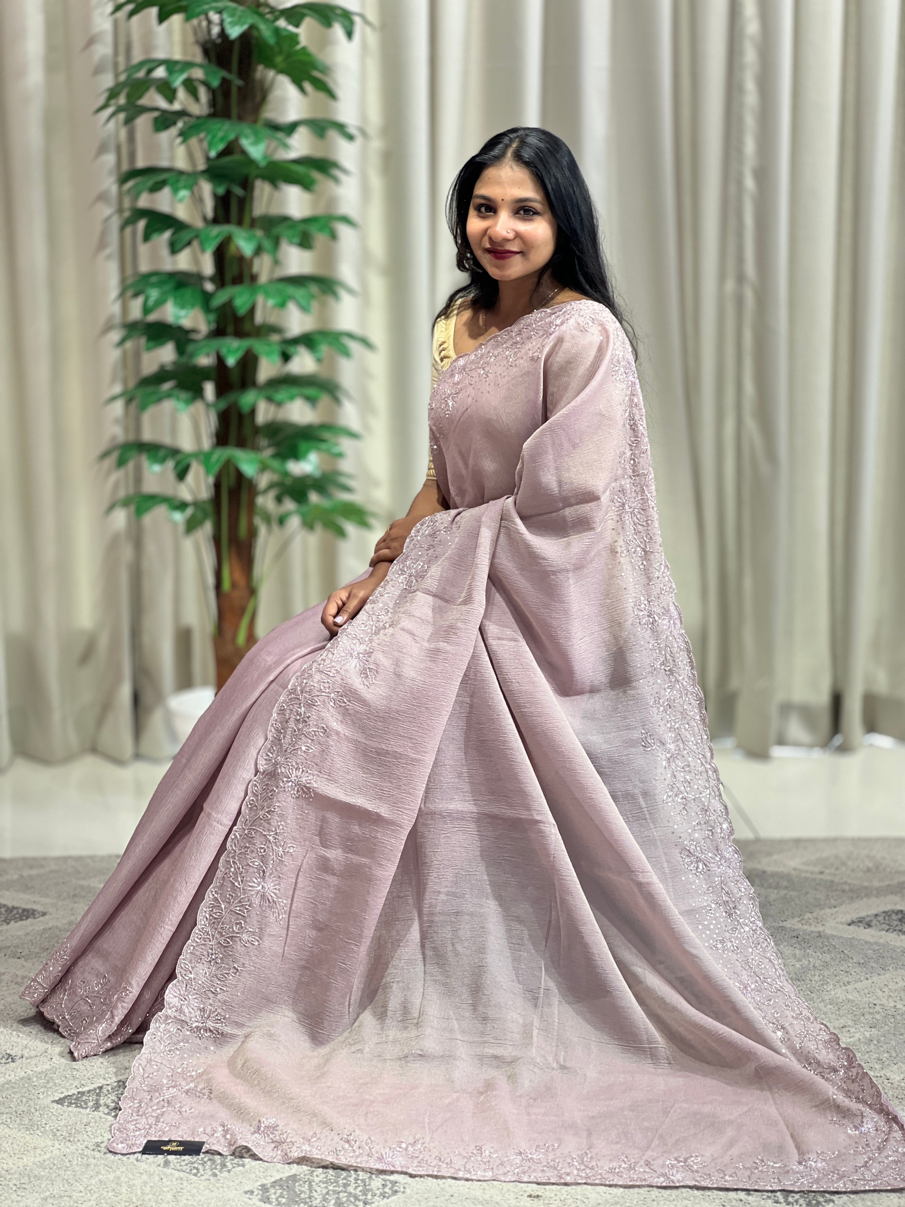 Party Wear Shimmer Crushed Organza Saree | SBP992