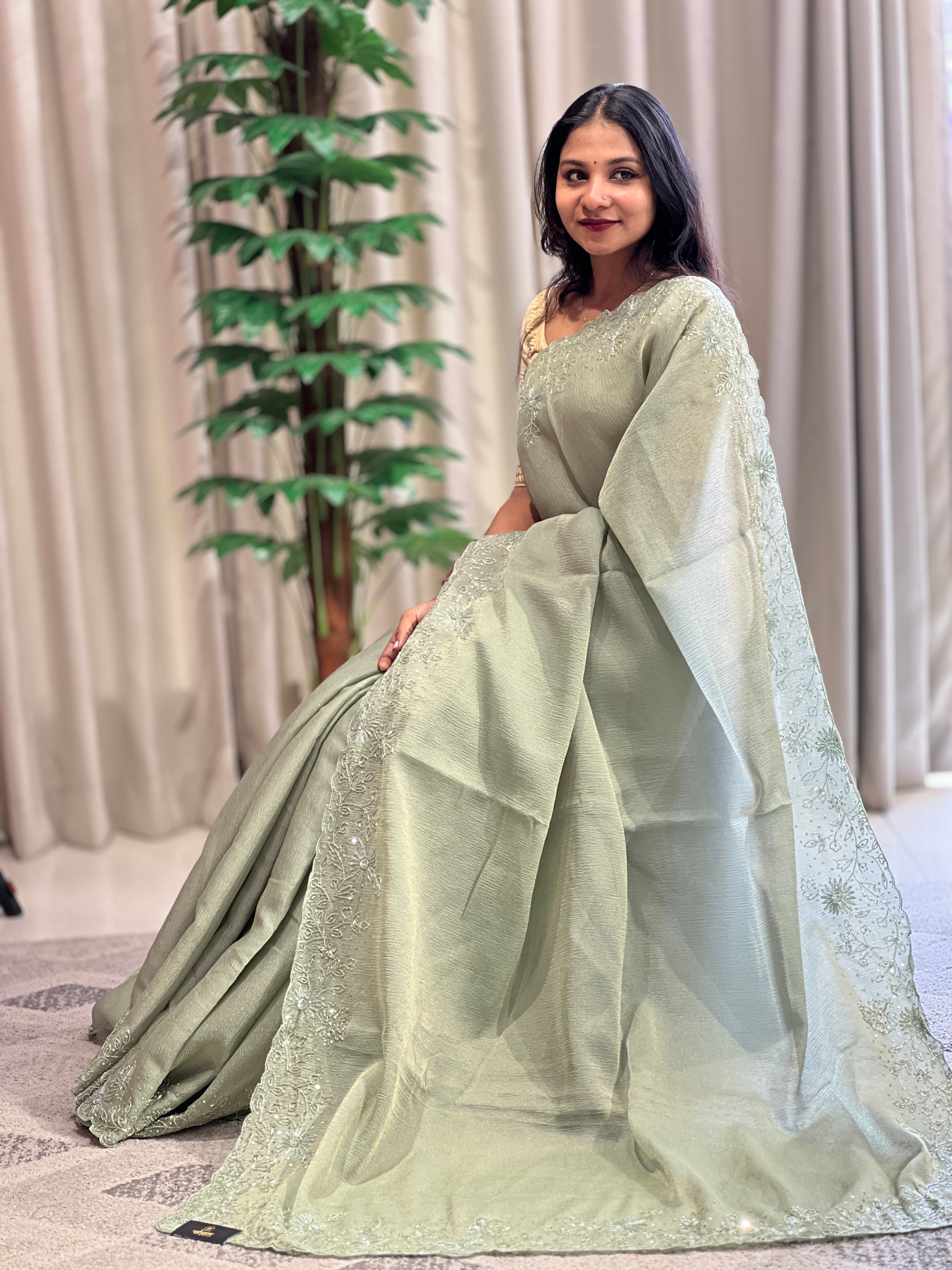 Party Wear Shimmer Crushed Organza Saree | SBP993