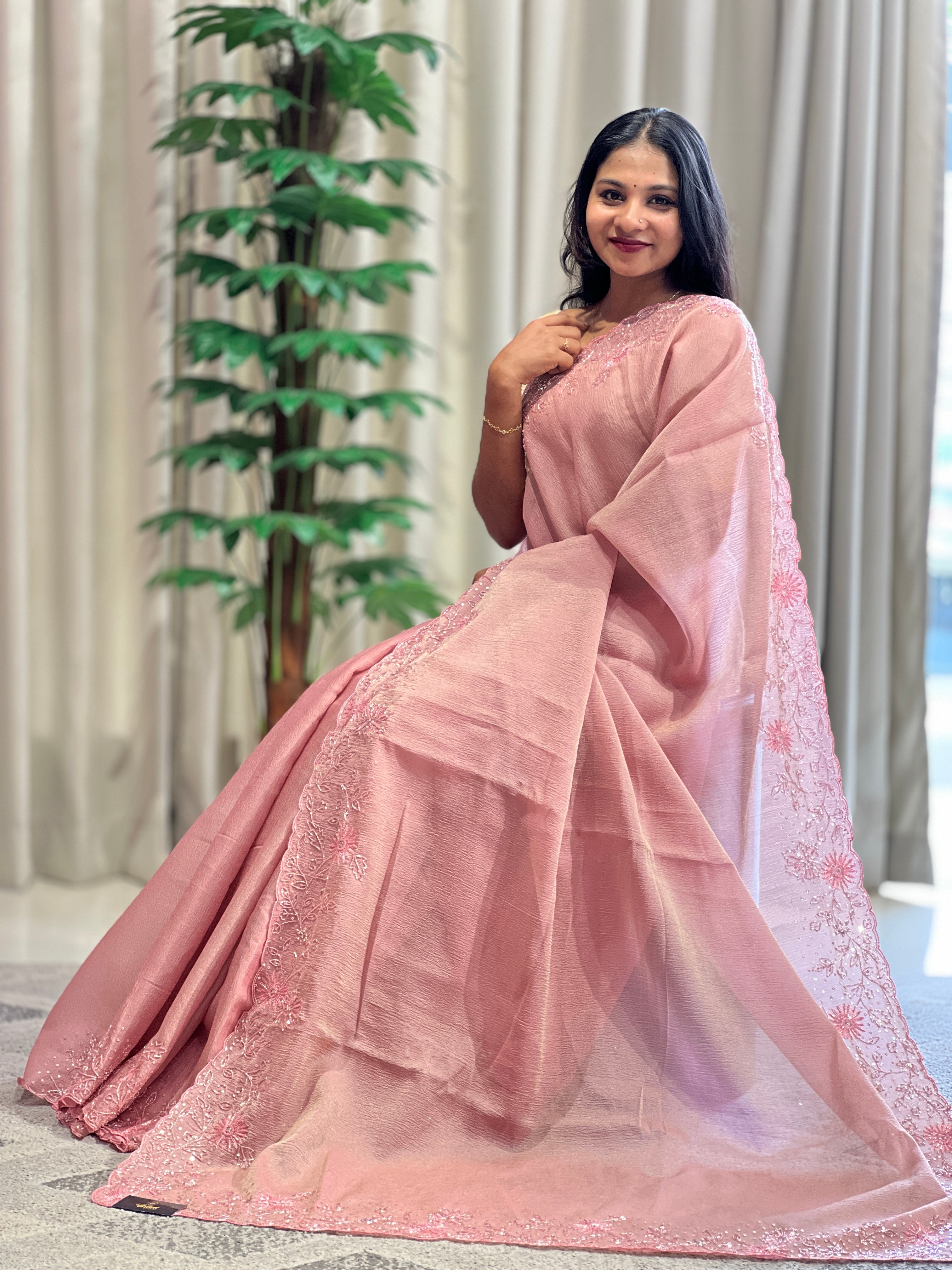 Party Wear Shimmer Crushed Organza Saree | SBP994