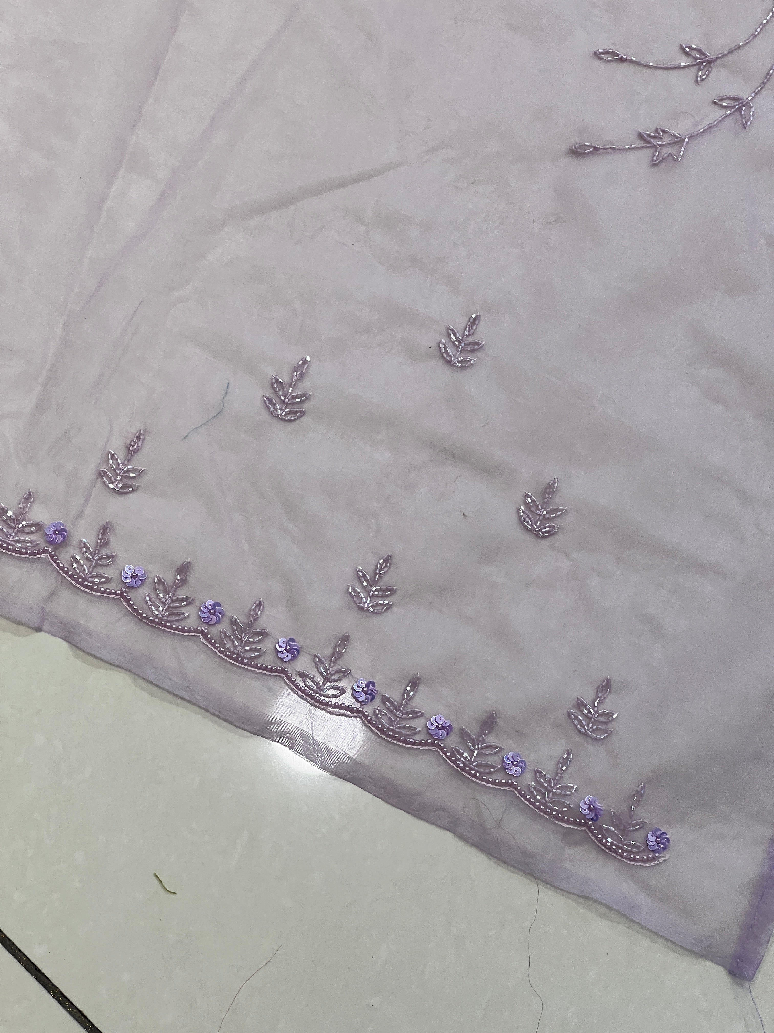 Sequence & Cut Beads Worked Organza Saree | SBP997