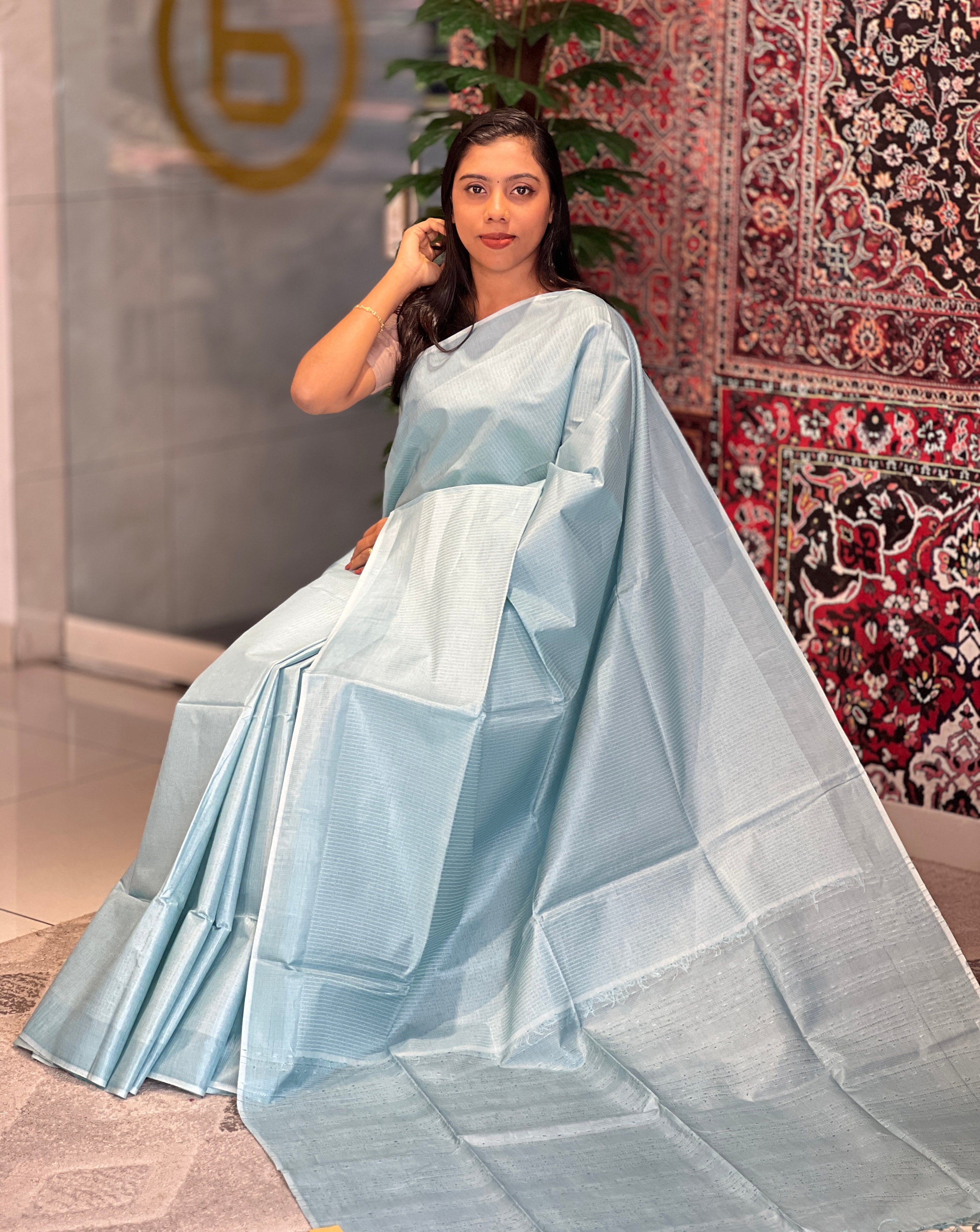 Thread Weaving Stripes Patterned Semi Tussar Saree | PNS122