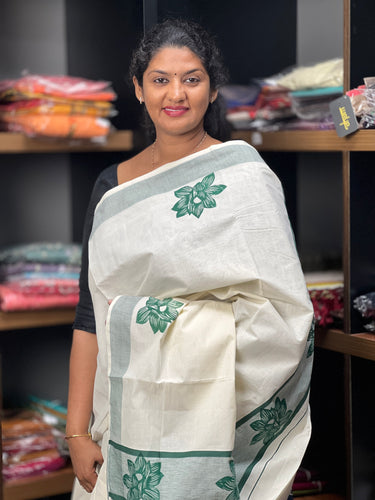 Hand Block Printed  Kerala Cotton Saree | GAT131