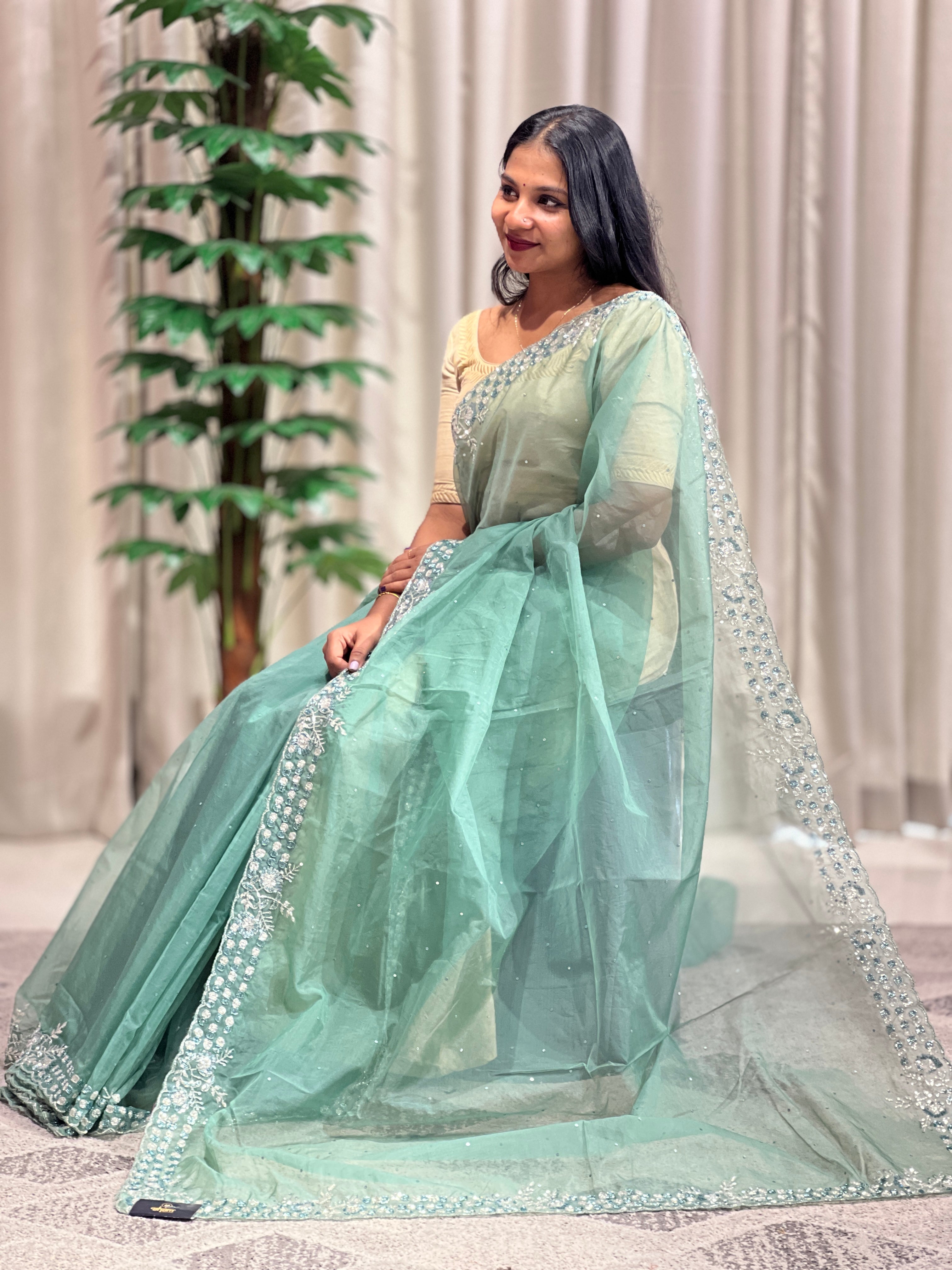 Cut Beads & Sequence Worked Organza Saree | SBP959