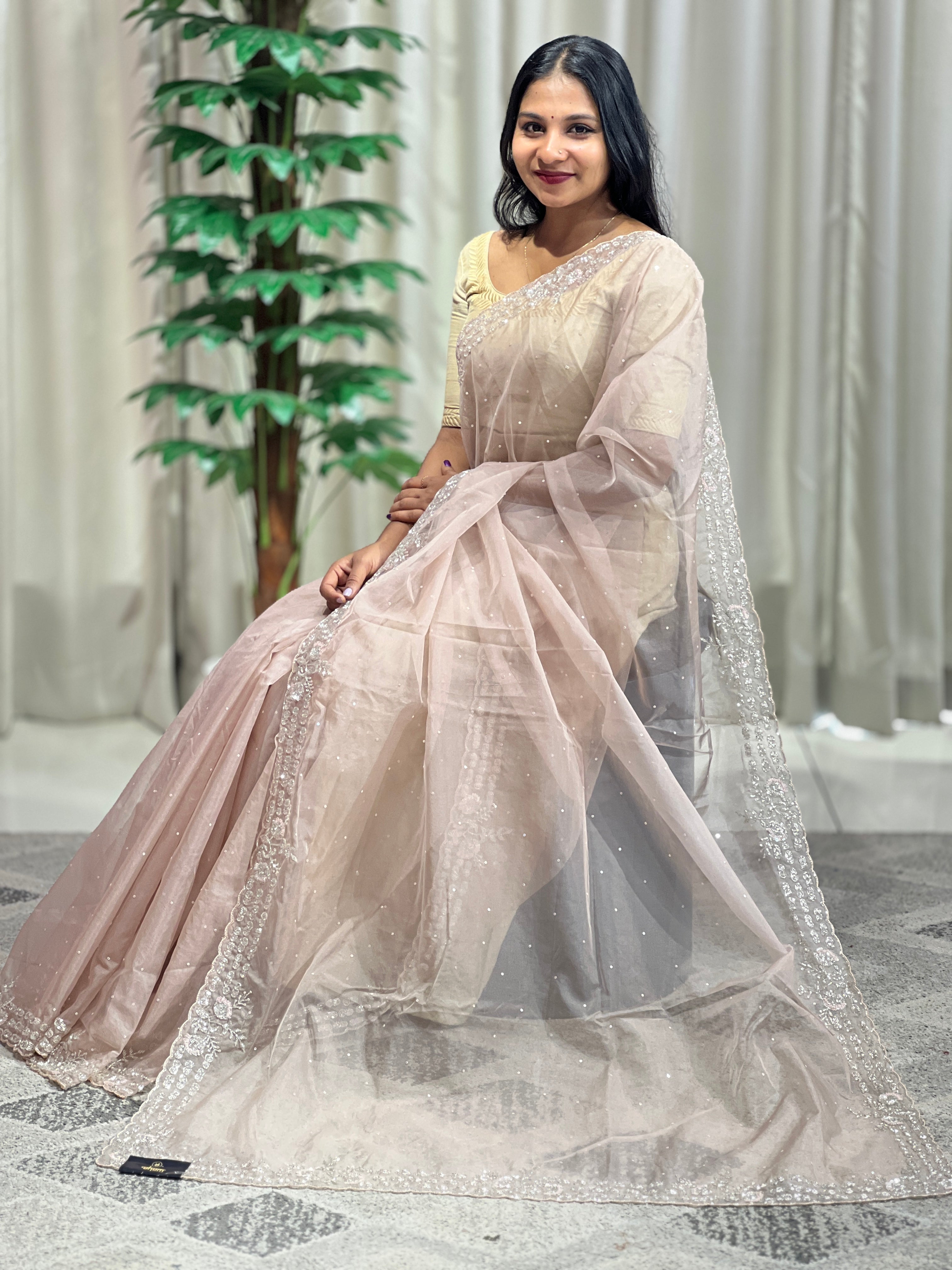 Cut Beads & Sequence Worked Organza Saree | SBP960